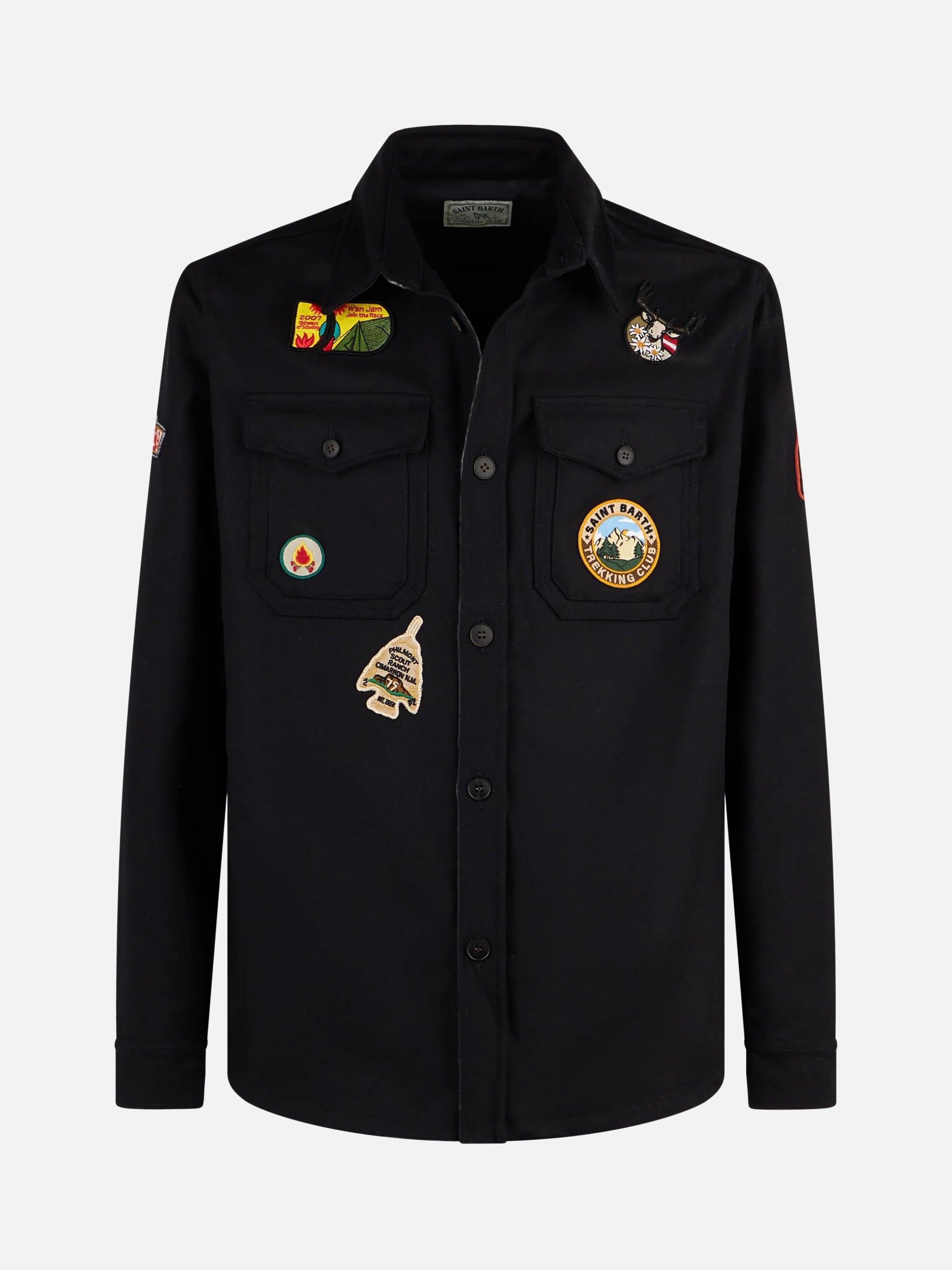 Man Wooly Blue Overshirt With Pockets And Patches Shirt