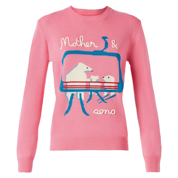 New Queen Sweater With Bears Embroidery And Mother & Sons Lettering Pink