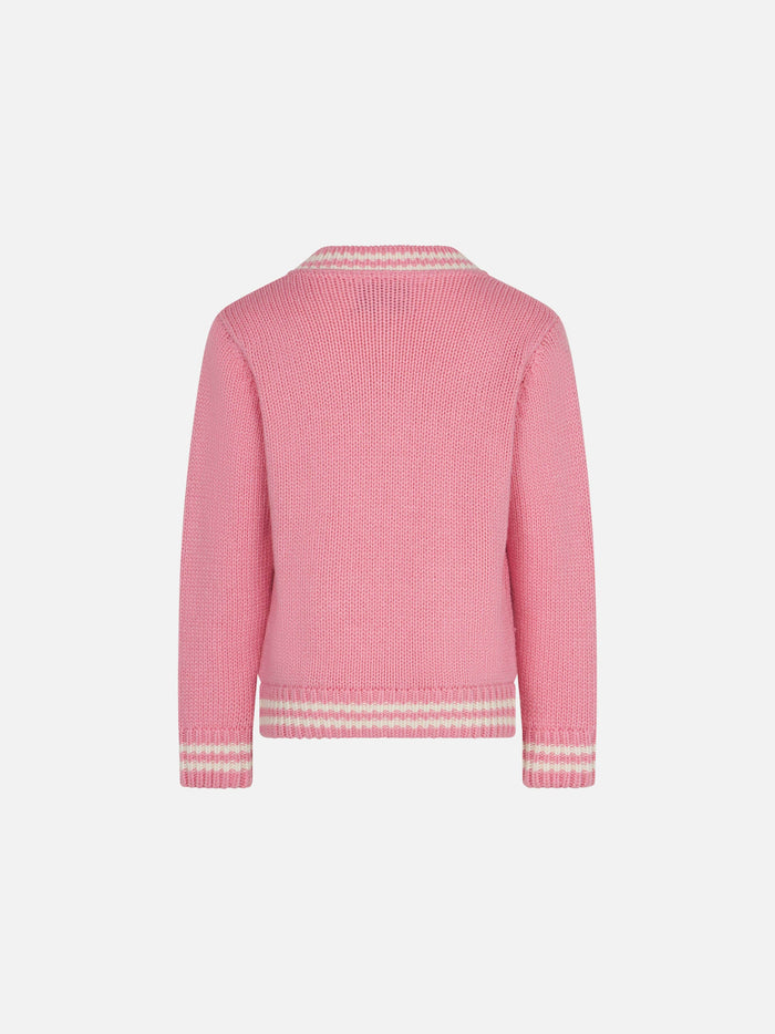 Girl Pink College Cardigan