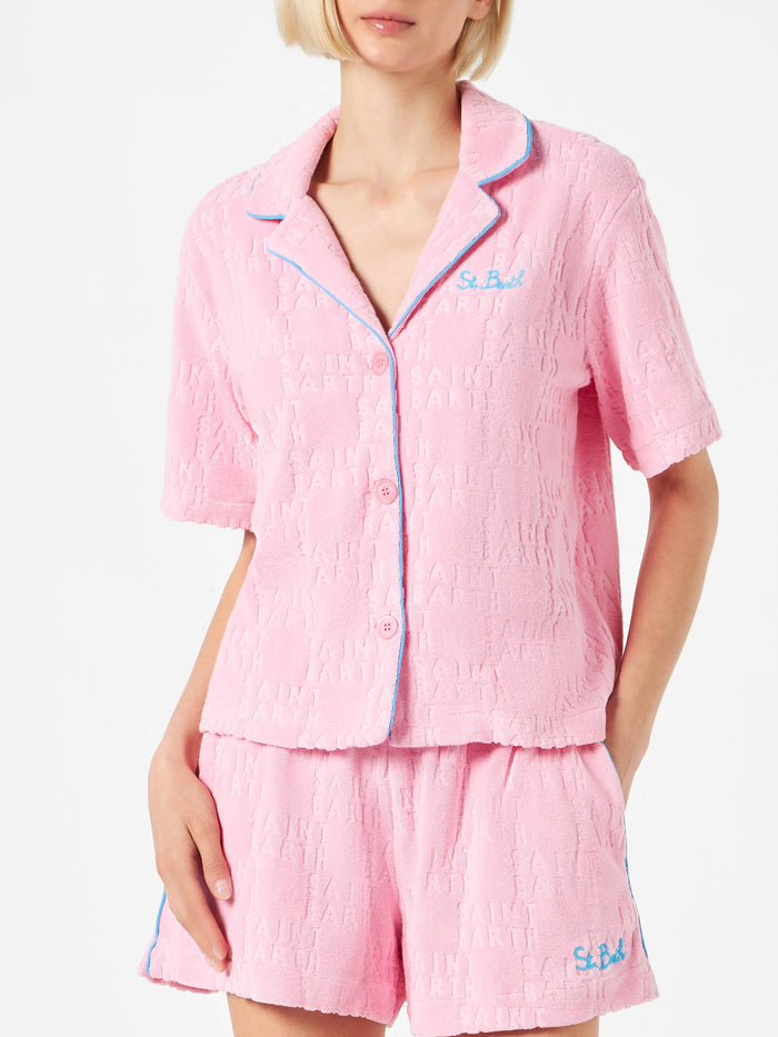 Whale Terry Cotton Shirt With Piping Pink
