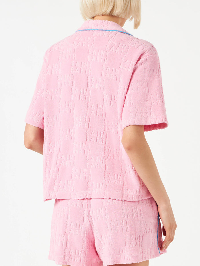 Whale Terry Cotton Shirt With Piping Pink