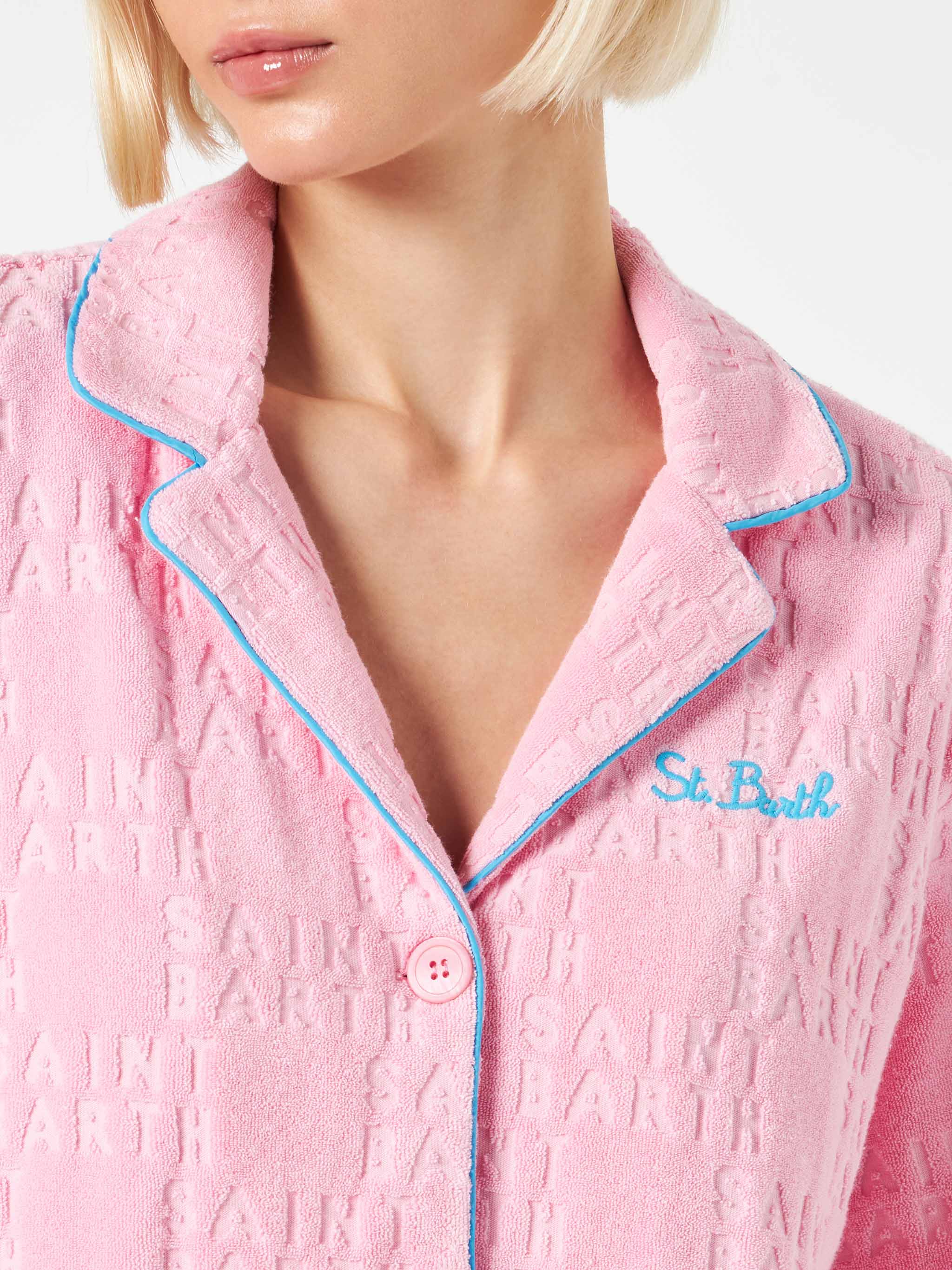 Whale Terry Cotton Shirt With Piping Pink