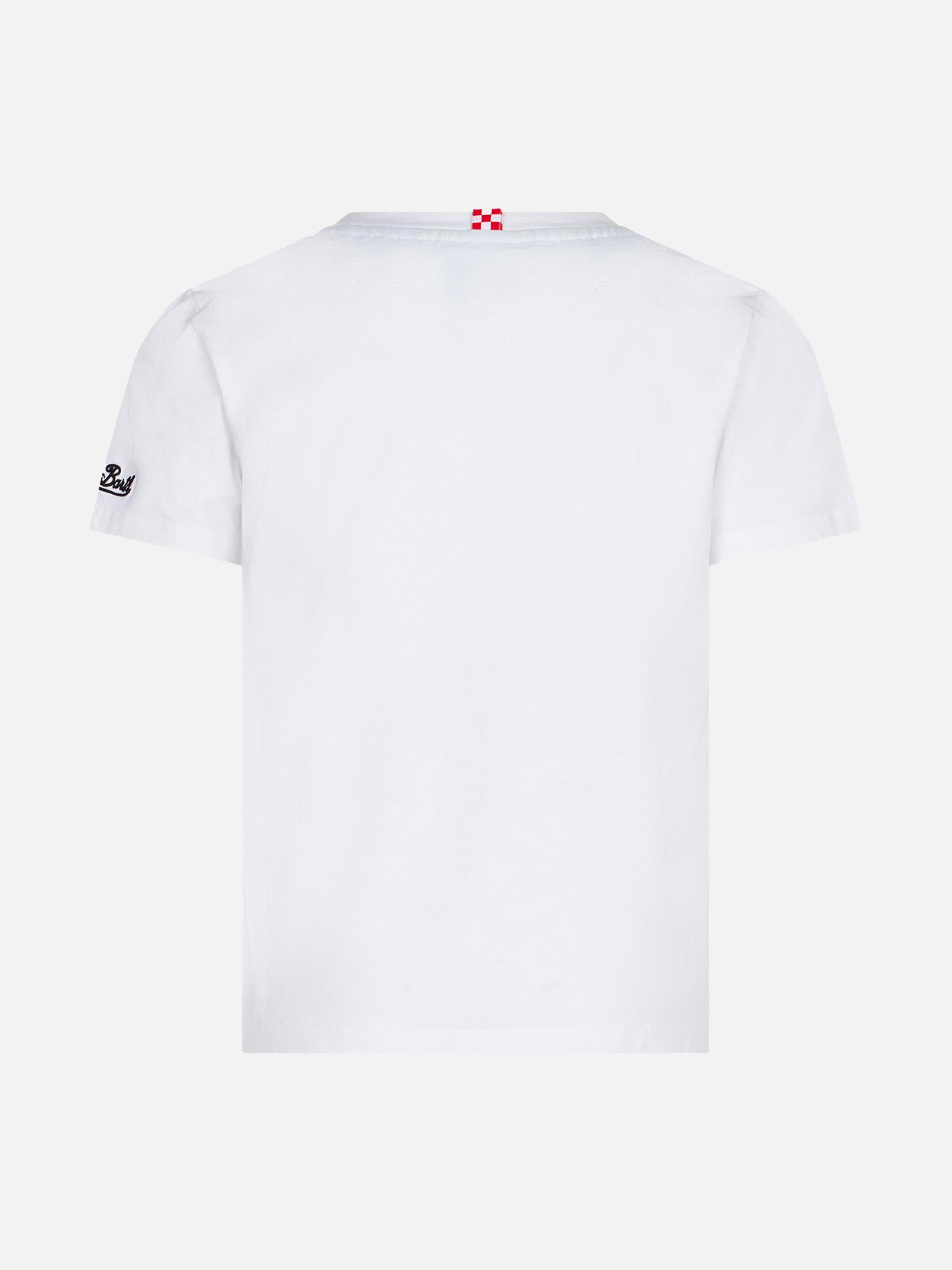 Boy Cotton T-Shirt With Green Bandanna Printed Pocket White