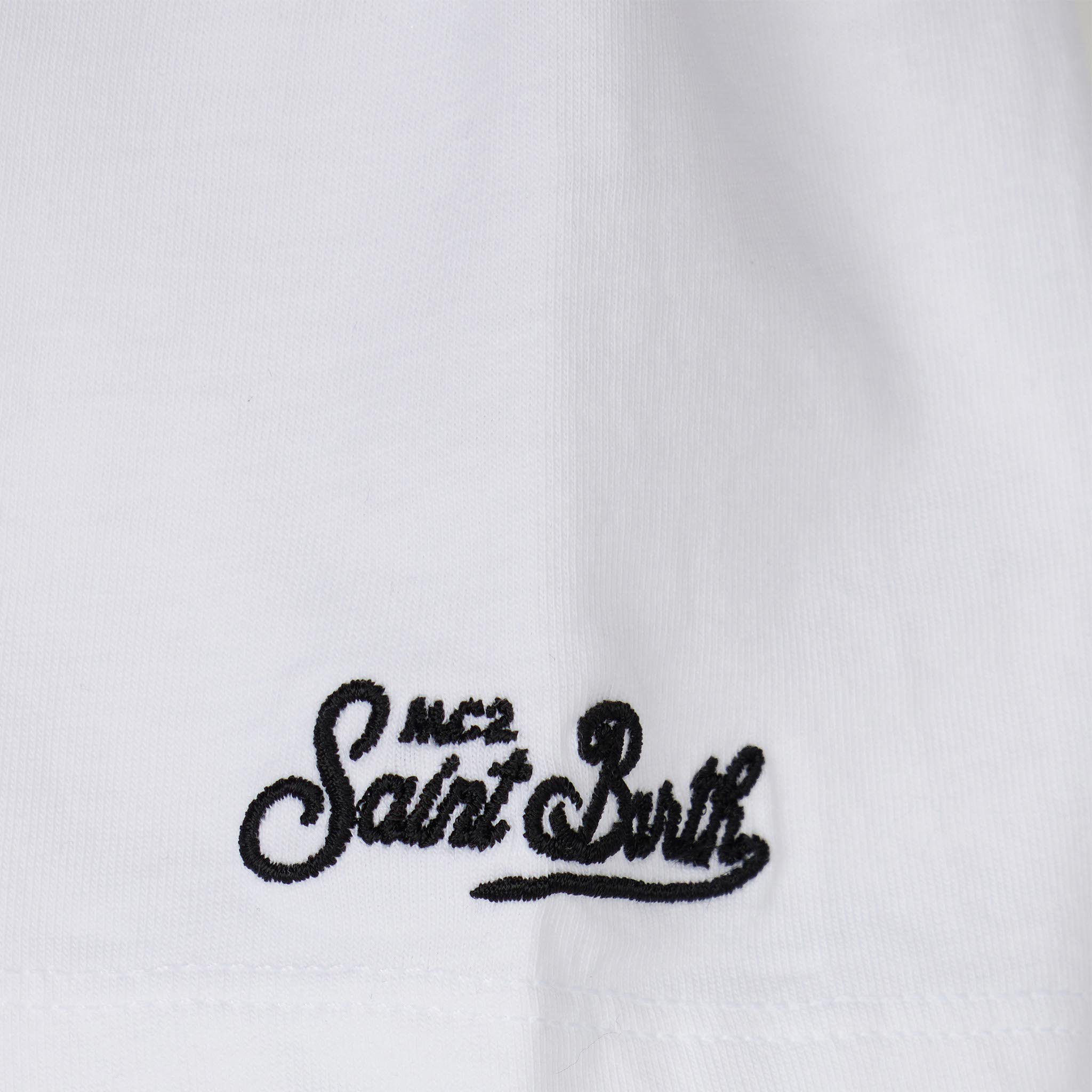 Boy Cotton T-Shirt With Green Bandanna Printed Pocket White
