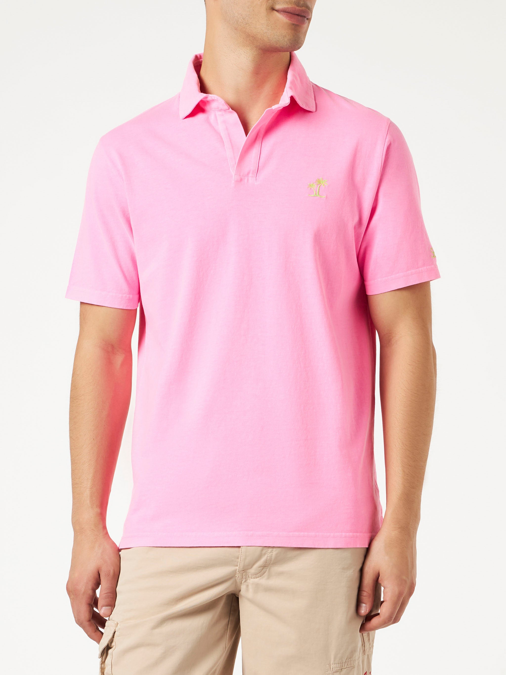 Fluo Pink Cotton Jersey Man Polo Shirt