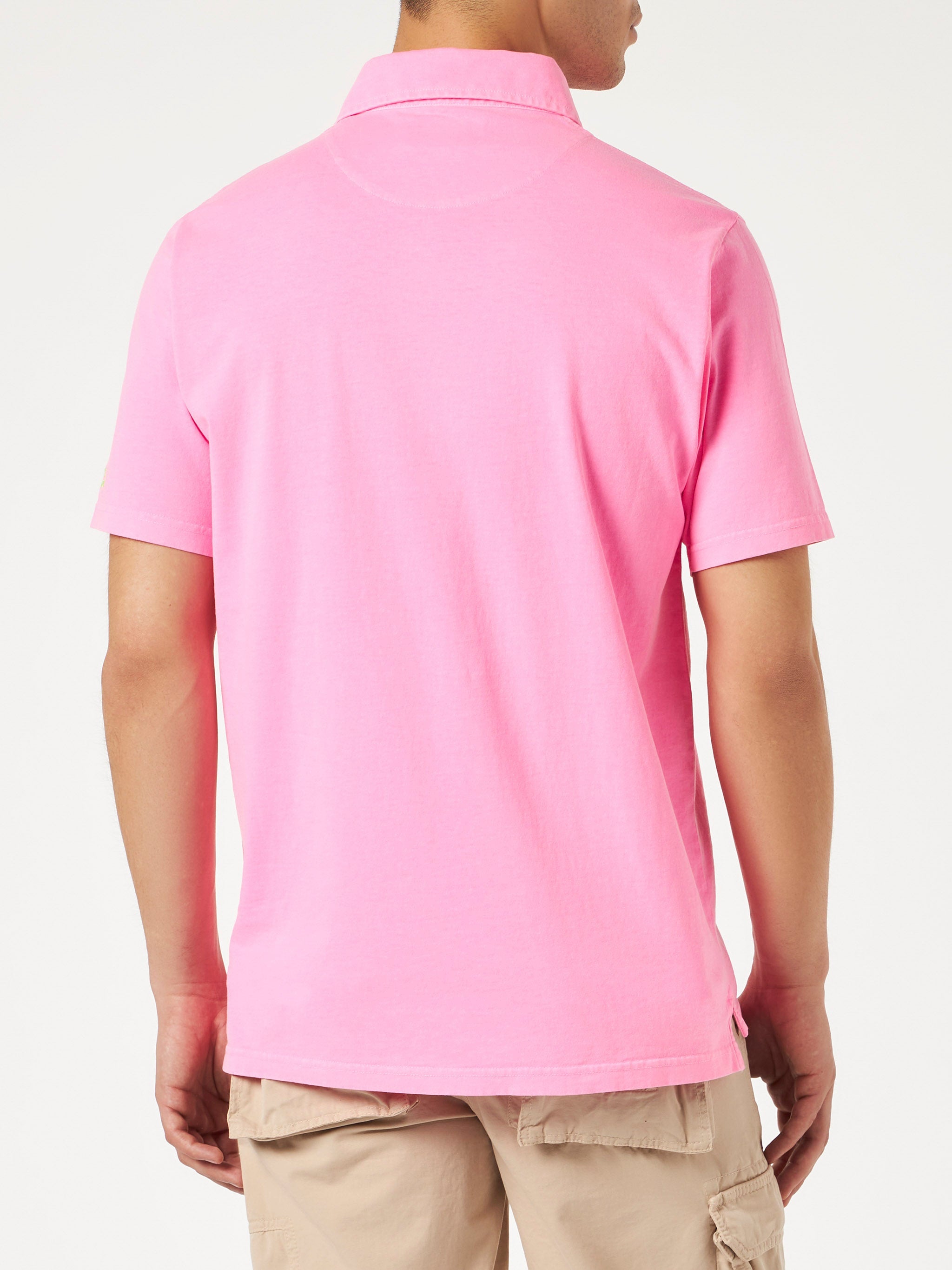 Fluo Pink Cotton Jersey Man Polo Shirt