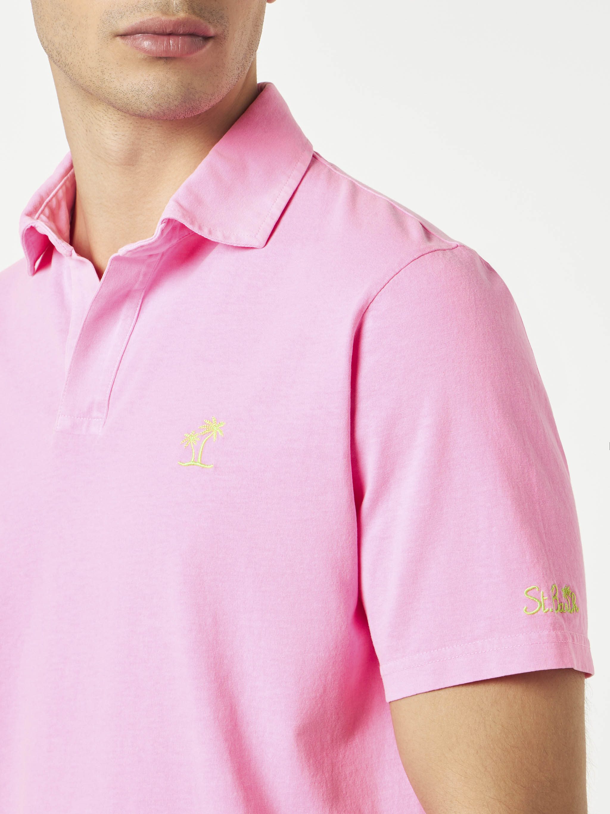 Fluo Pink Cotton Jersey Man Polo Shirt