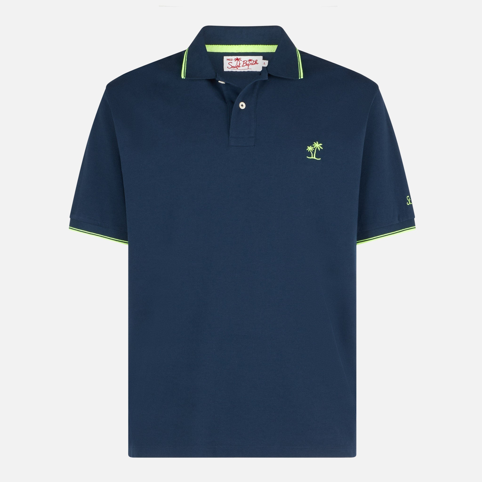 Blue Piquet Polo With St. Barth Logo And Contrasts Shirt
