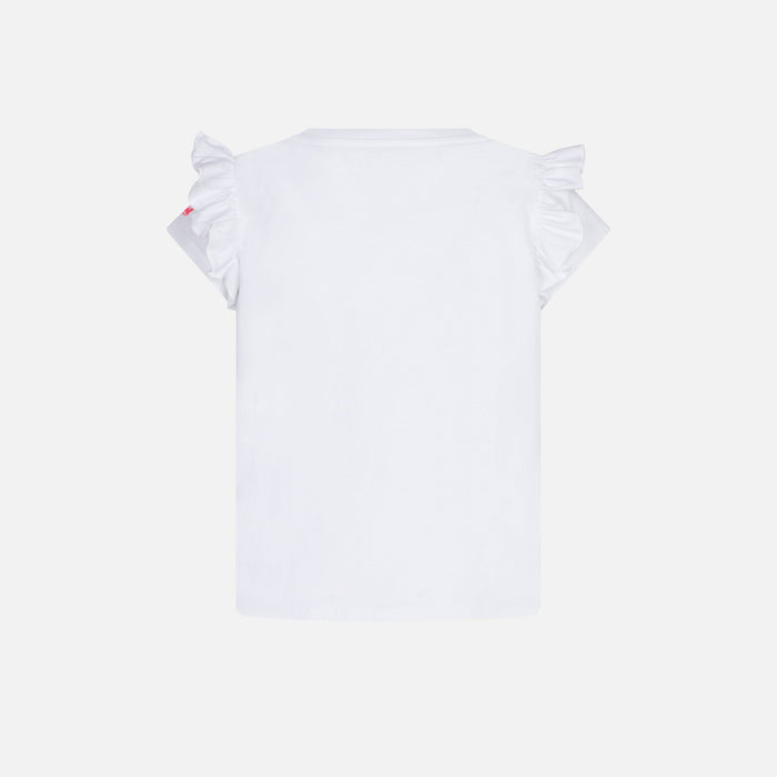 Girl Ruffled T-Shirt With Flounce And Portami Al Mare Embroidery White