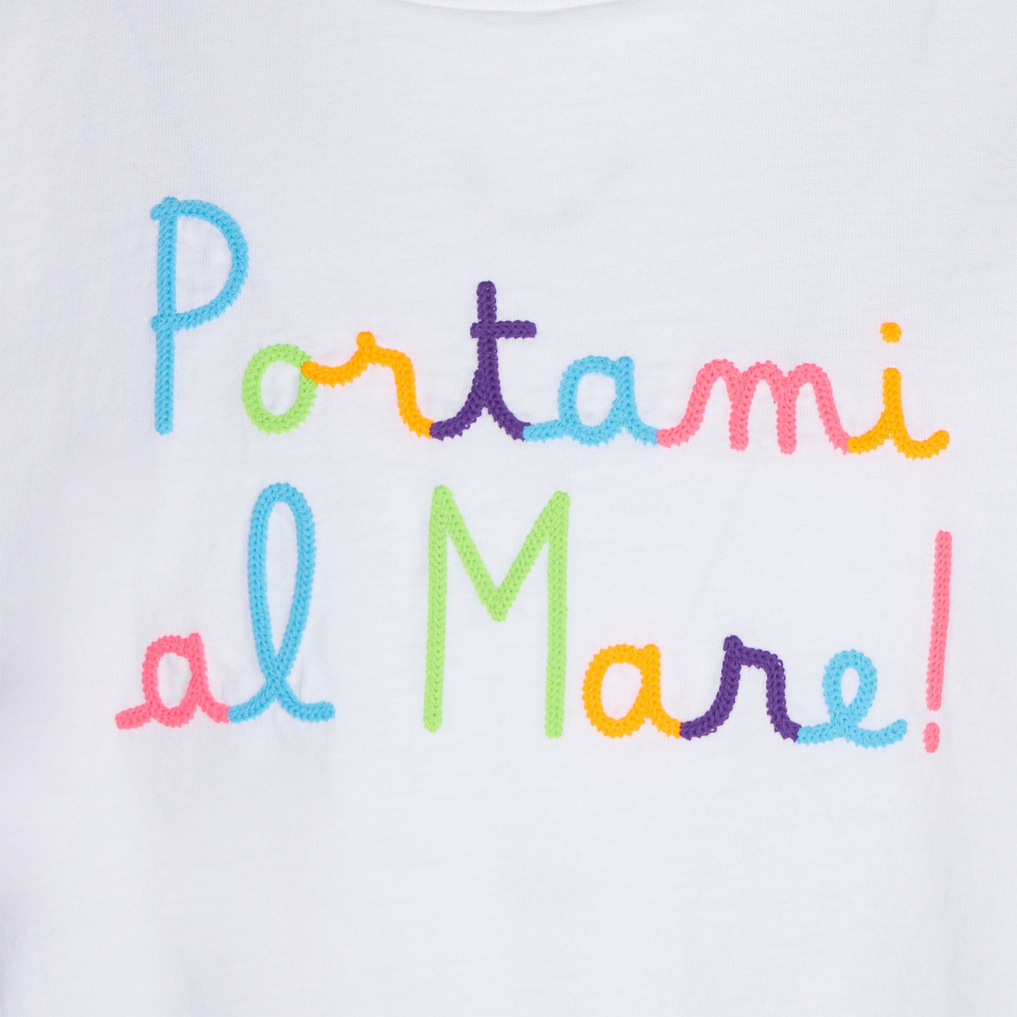 Girl Ruffled T-Shirt With Flounce And Portami Al Mare Embroidery White