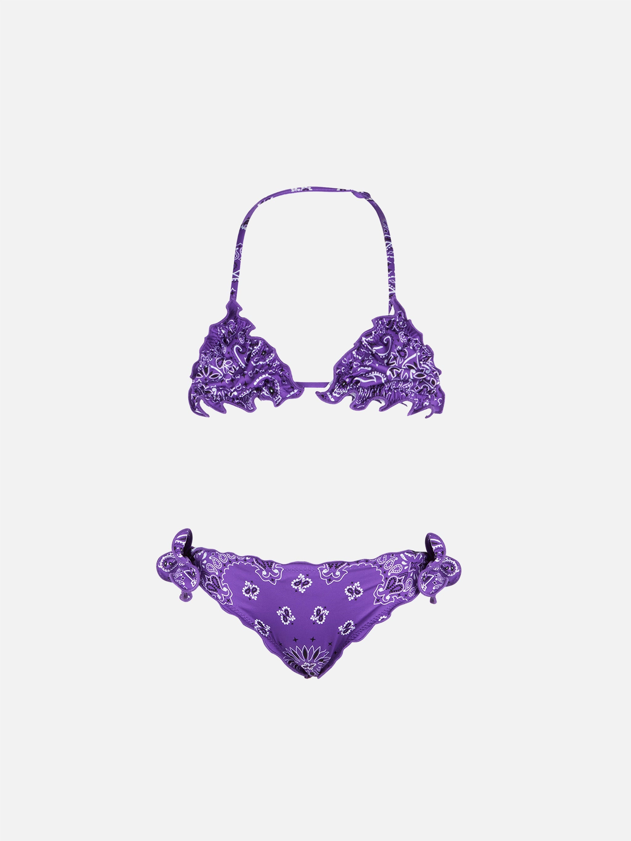 Girl Triangle Bikini With Bandanna Print Pink