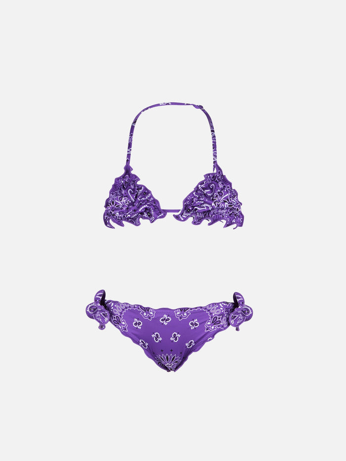 Girl Triangle Bikini With Bandanna Print Pink