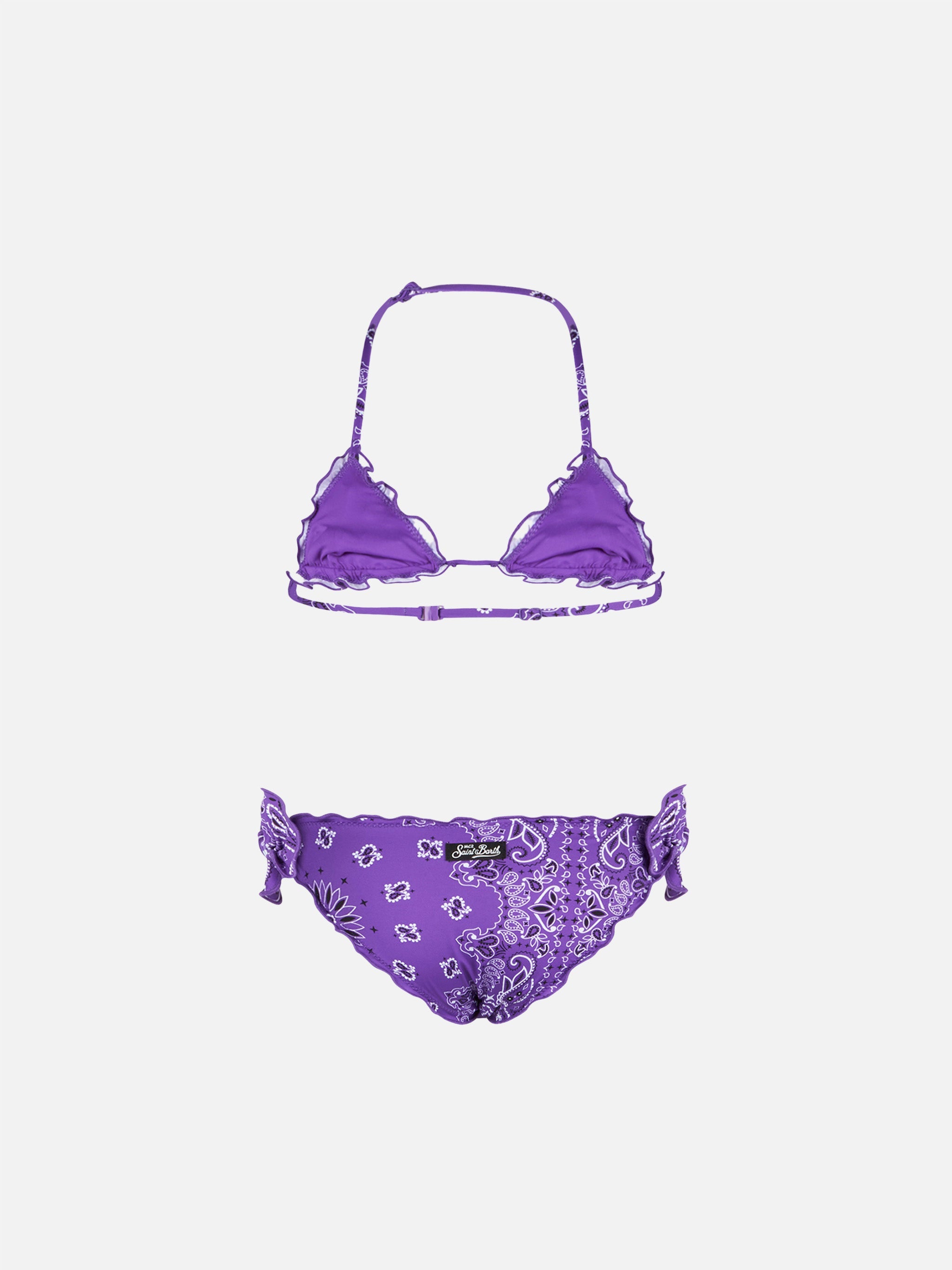 Girl Triangle Bikini With Bandanna Print Pink