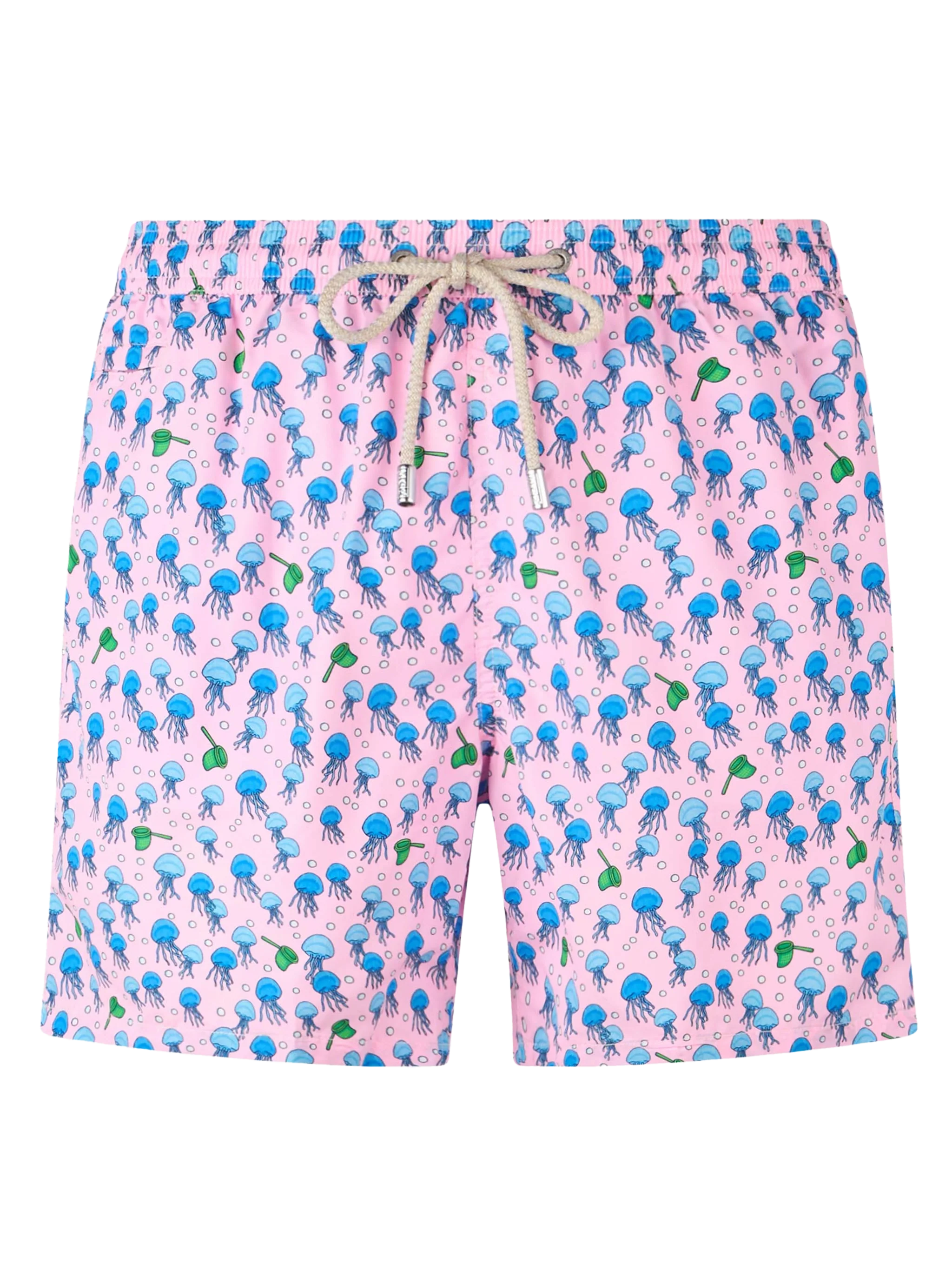 Man Lightweight Fabric Swim-Shorts Lighting Micro Fantasy With Jellyfishes Print Pink Swimshort