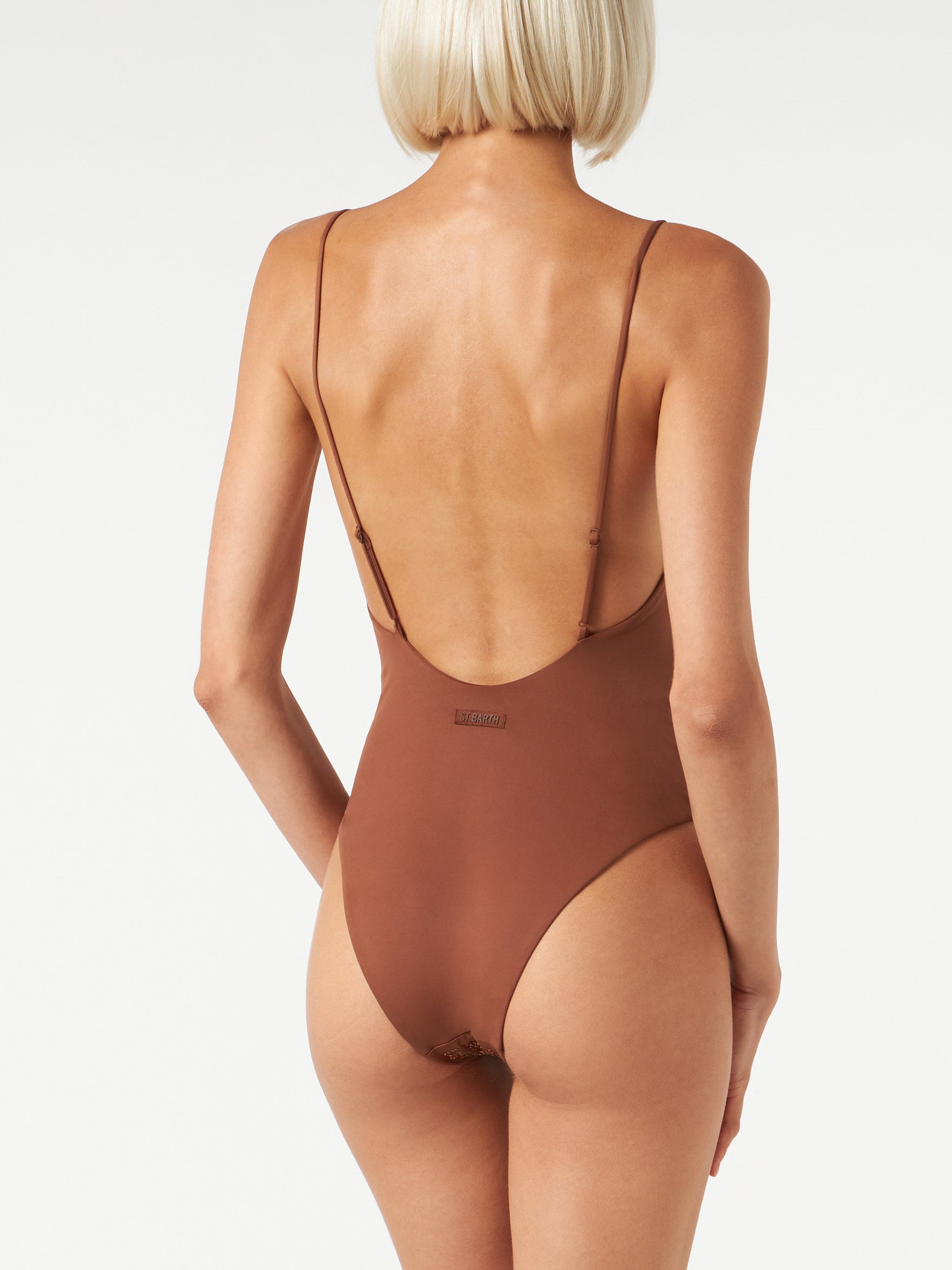 Cecille Brown Rhinestone One-Piece Swimsuit One Piece