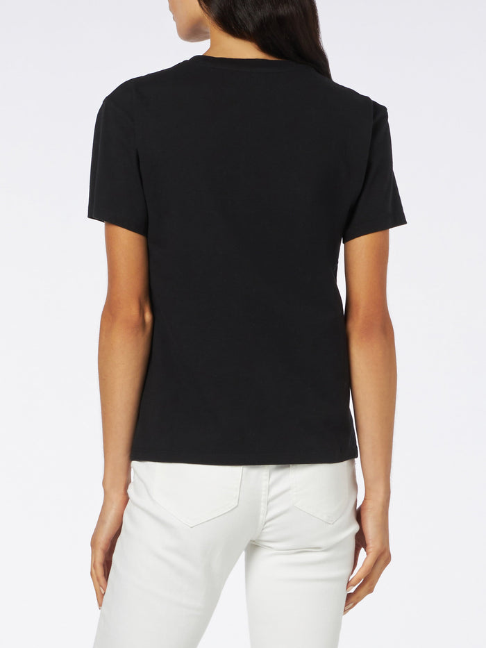 Black Emilie Cotton T-Shirt With Rhinestone Print