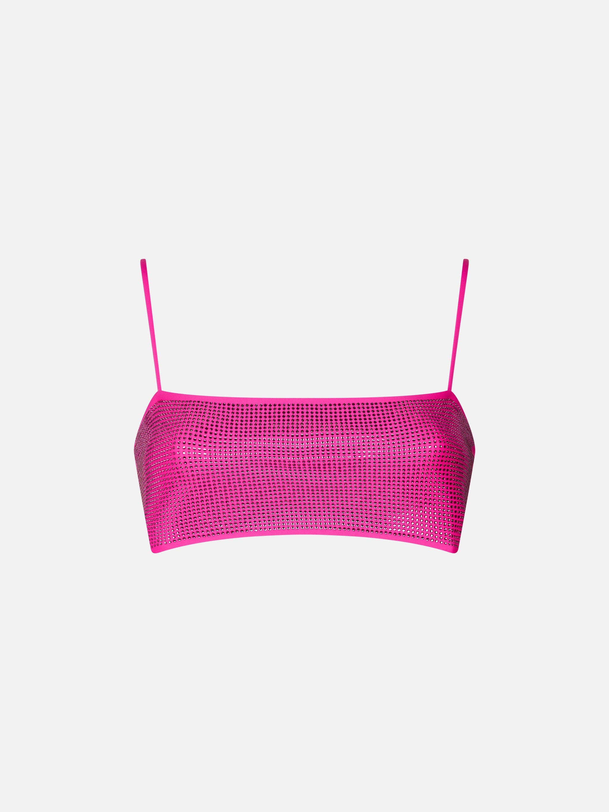 Fuchsia Athena Bandeau Bikini Top With Rhinestones Pink