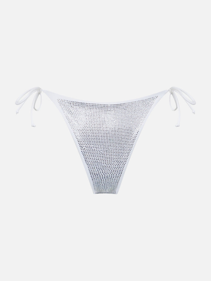 Virgo White Swim Briefs With Silver Rhinestones Bottom