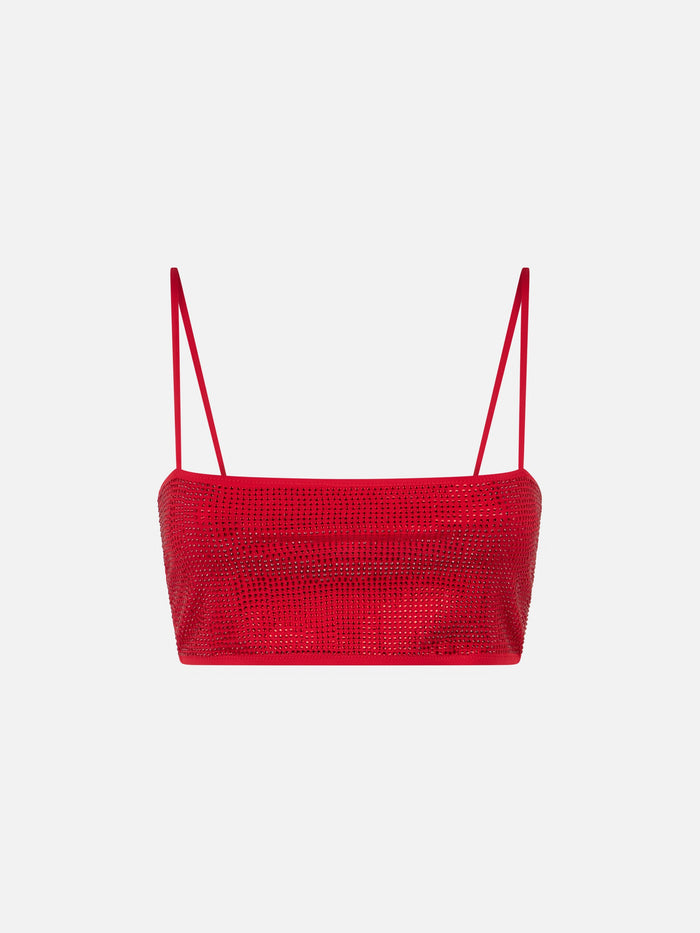 Bandeau Red Top Athena With Rhinestones Pink