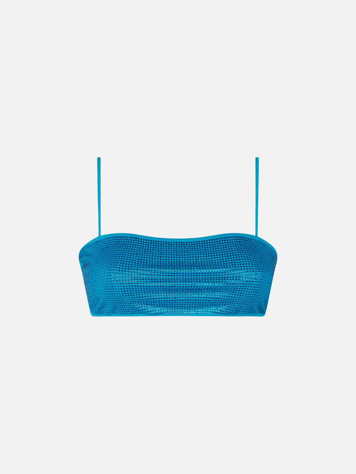 Turquoise Athena Bandeau Bikini Top With Rhinestones Sky