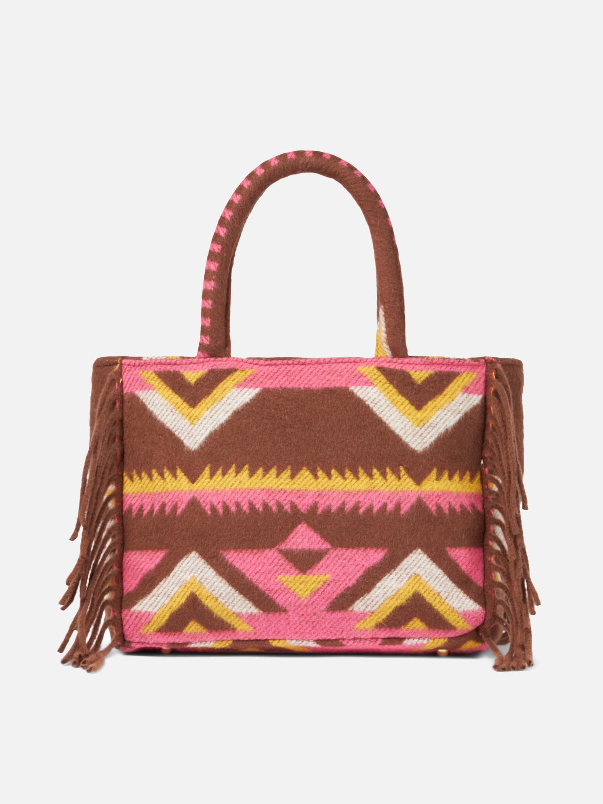 Colette Blanket Handbag With Ethnic Print Brown Bag