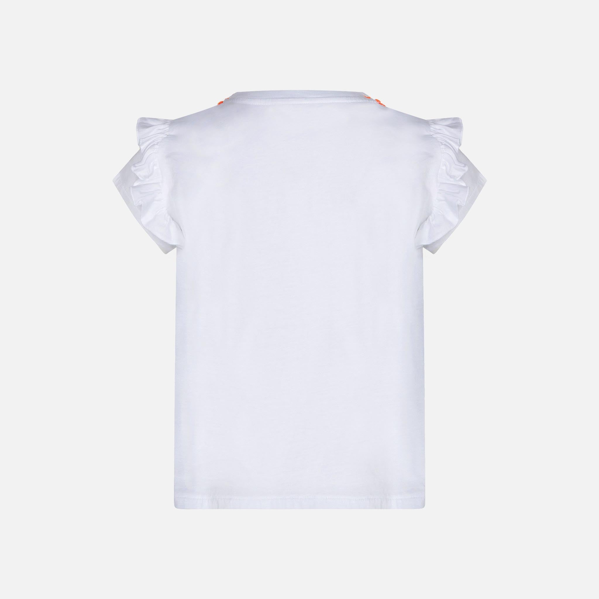 Girl Cotton T-Shirt With Flounce And Embroidery White