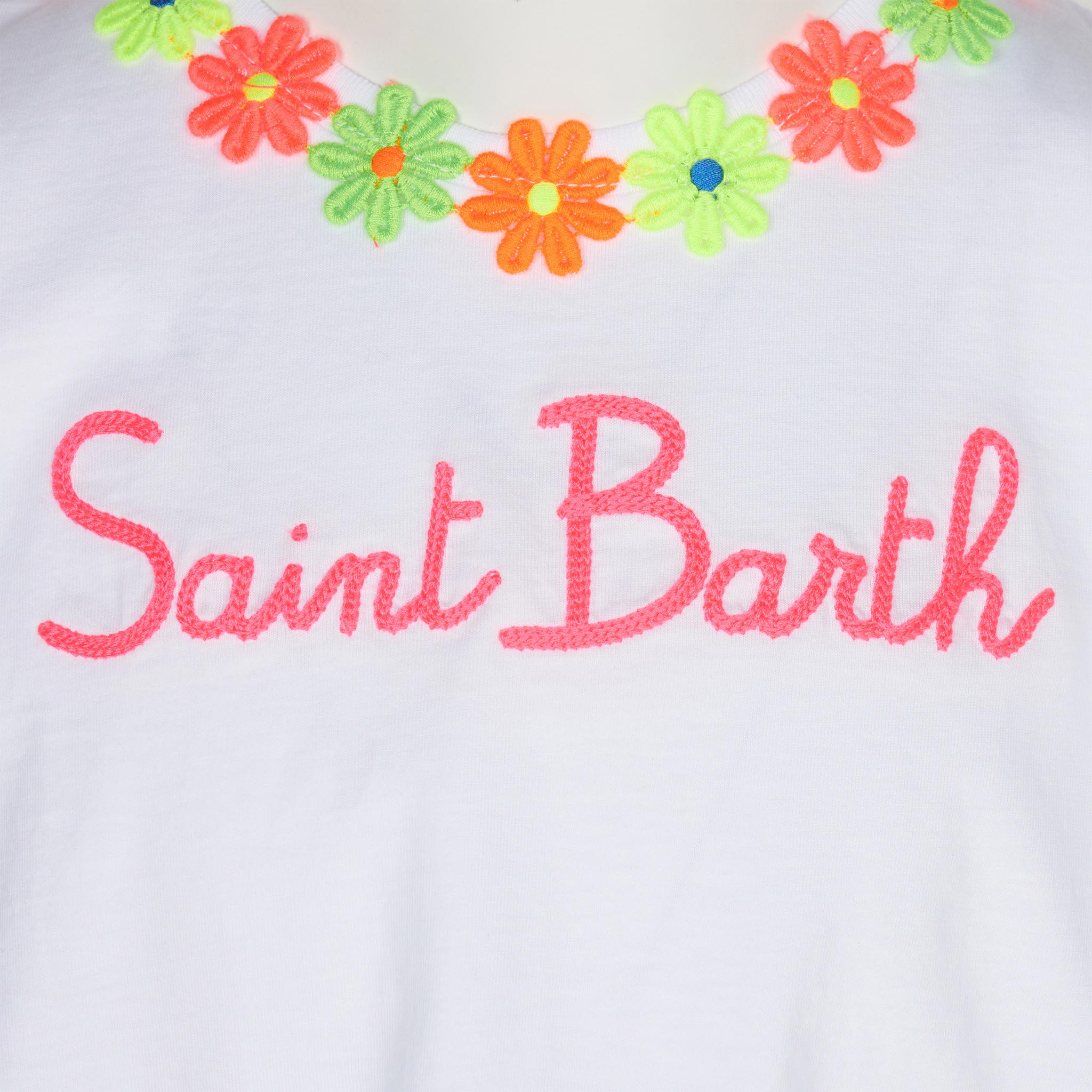 Girl Cotton T-Shirt With Flounce And Embroidery White