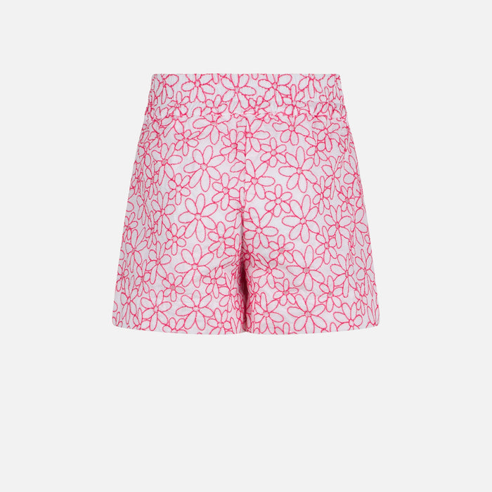 Girl Cotton Shorts With Daisy Embroidery White Pant