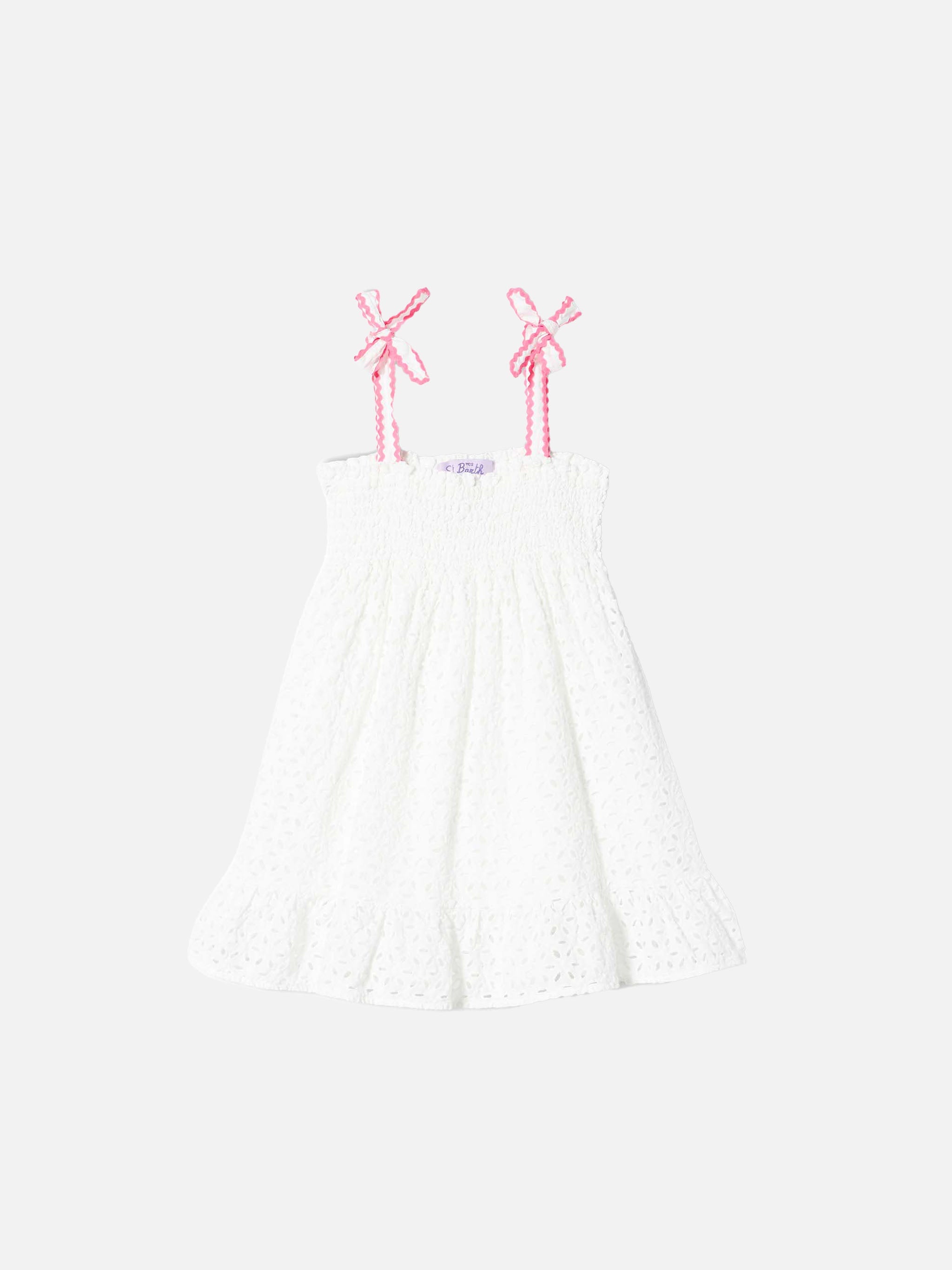 Girl White Sangallo Dress Blue
