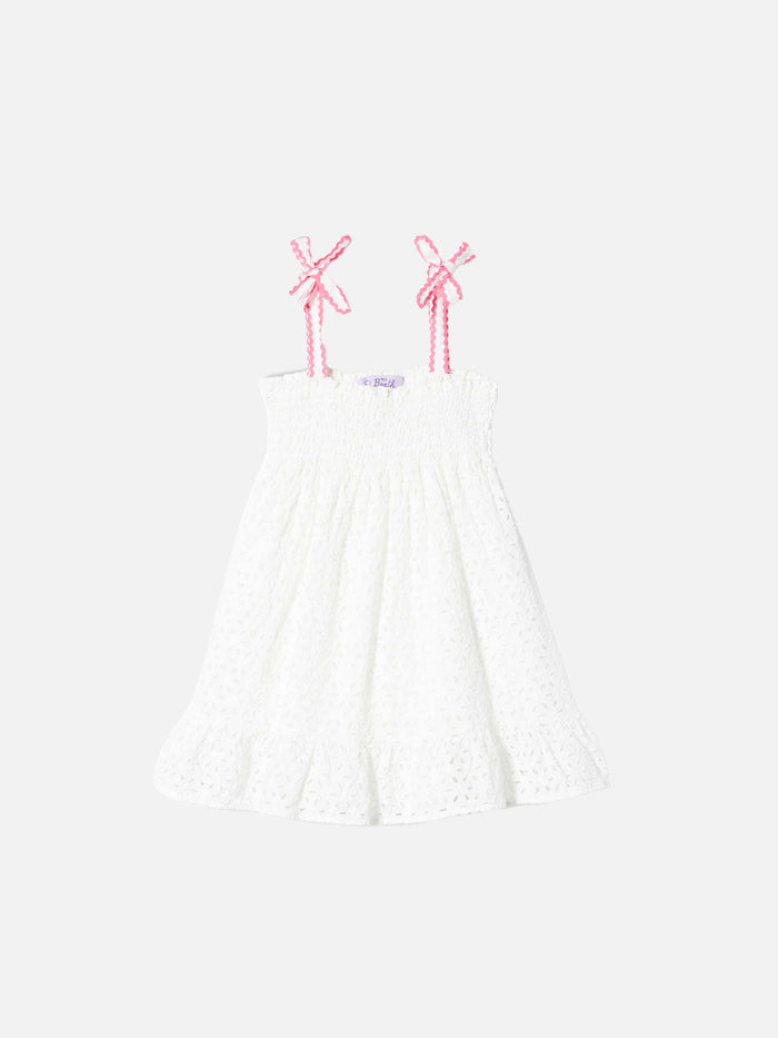 Girl White Sangallo Dress Blue