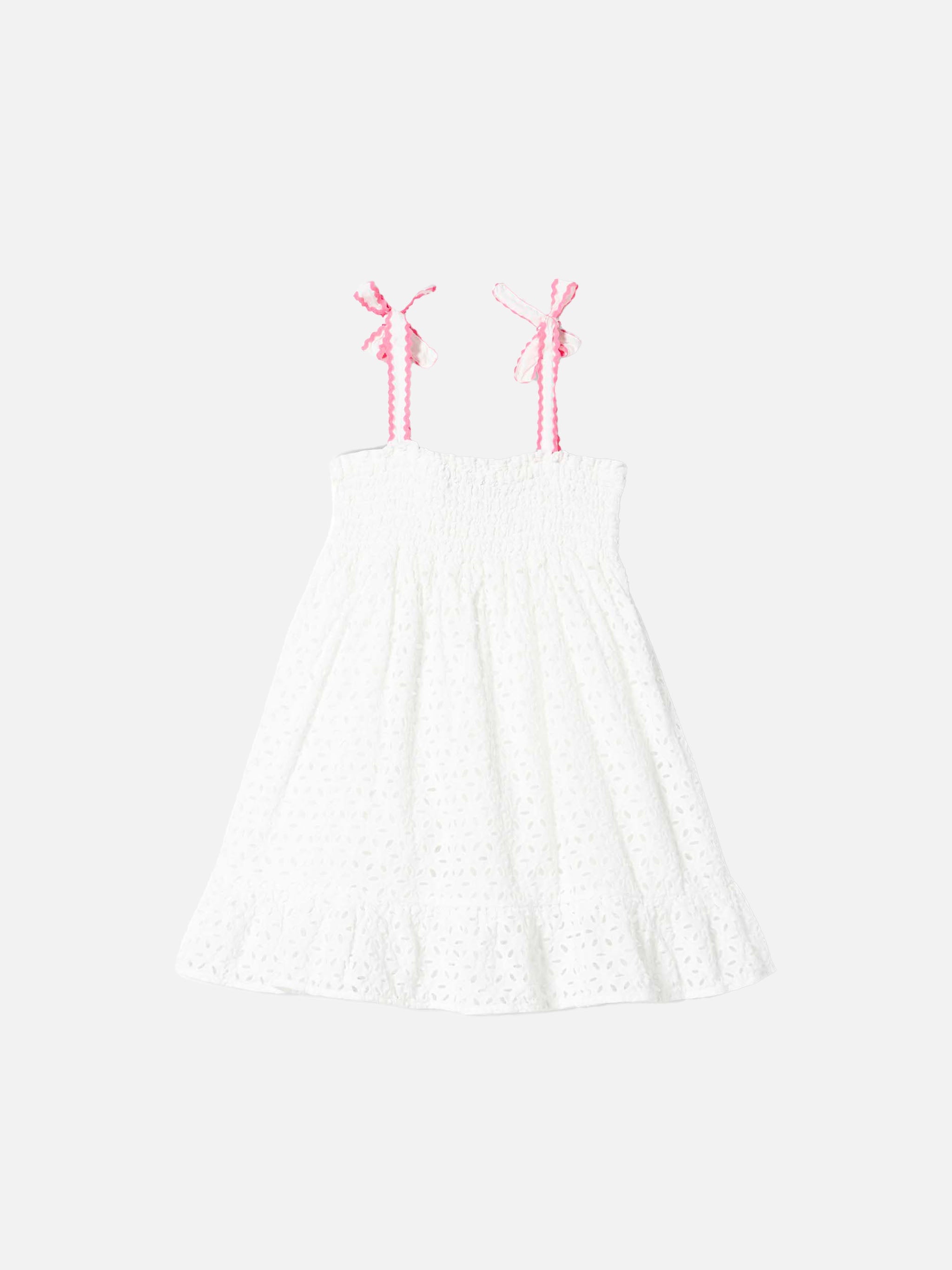 Girl White Sangallo Dress Blue