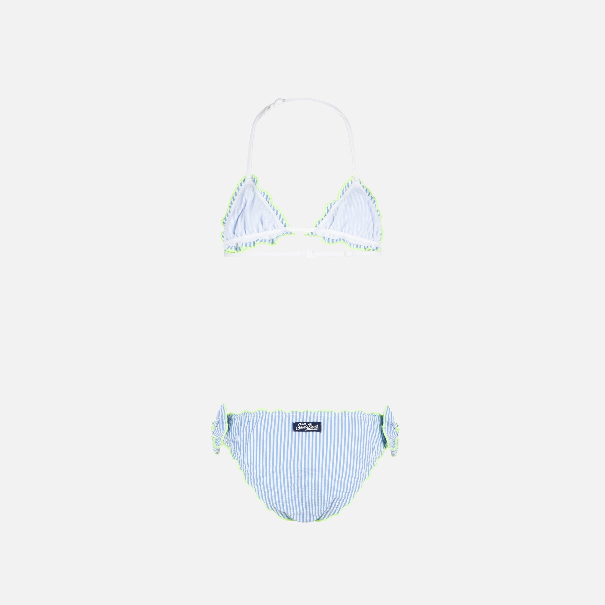 Girl Triangle Seersucker Bikini With Stripes Blue