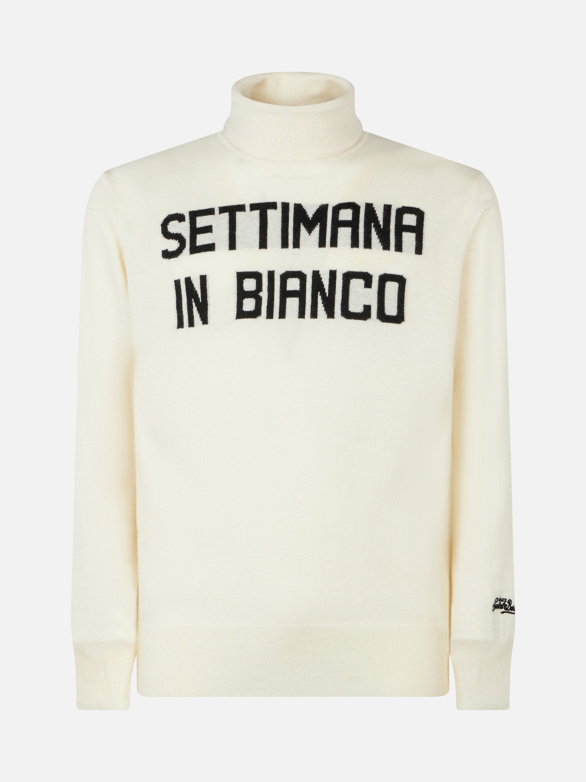 Man Turtleneck Sweater With Settimana Bianco Jacquard White