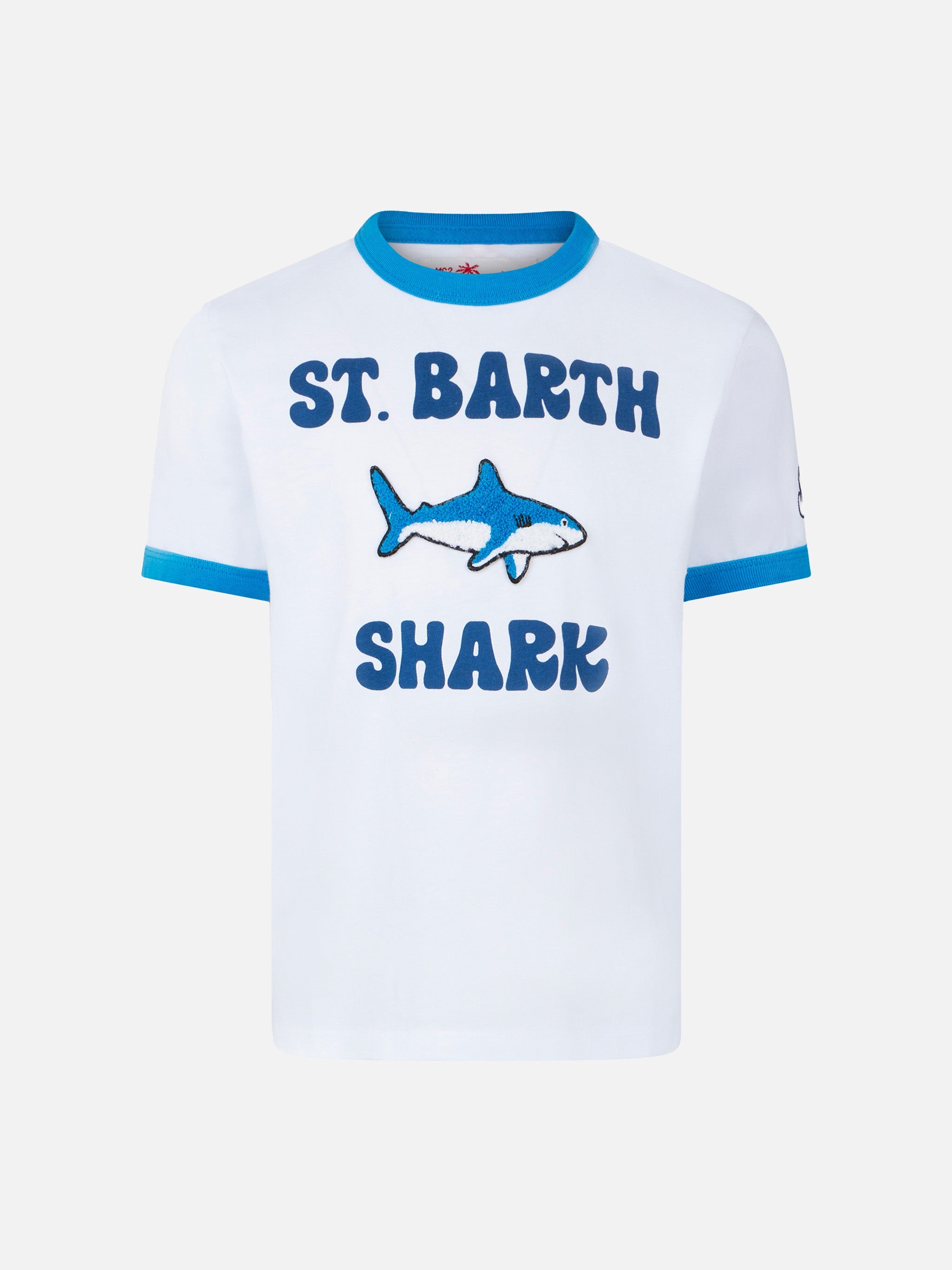 Boy Cotton T-Shirt With Shark Print White