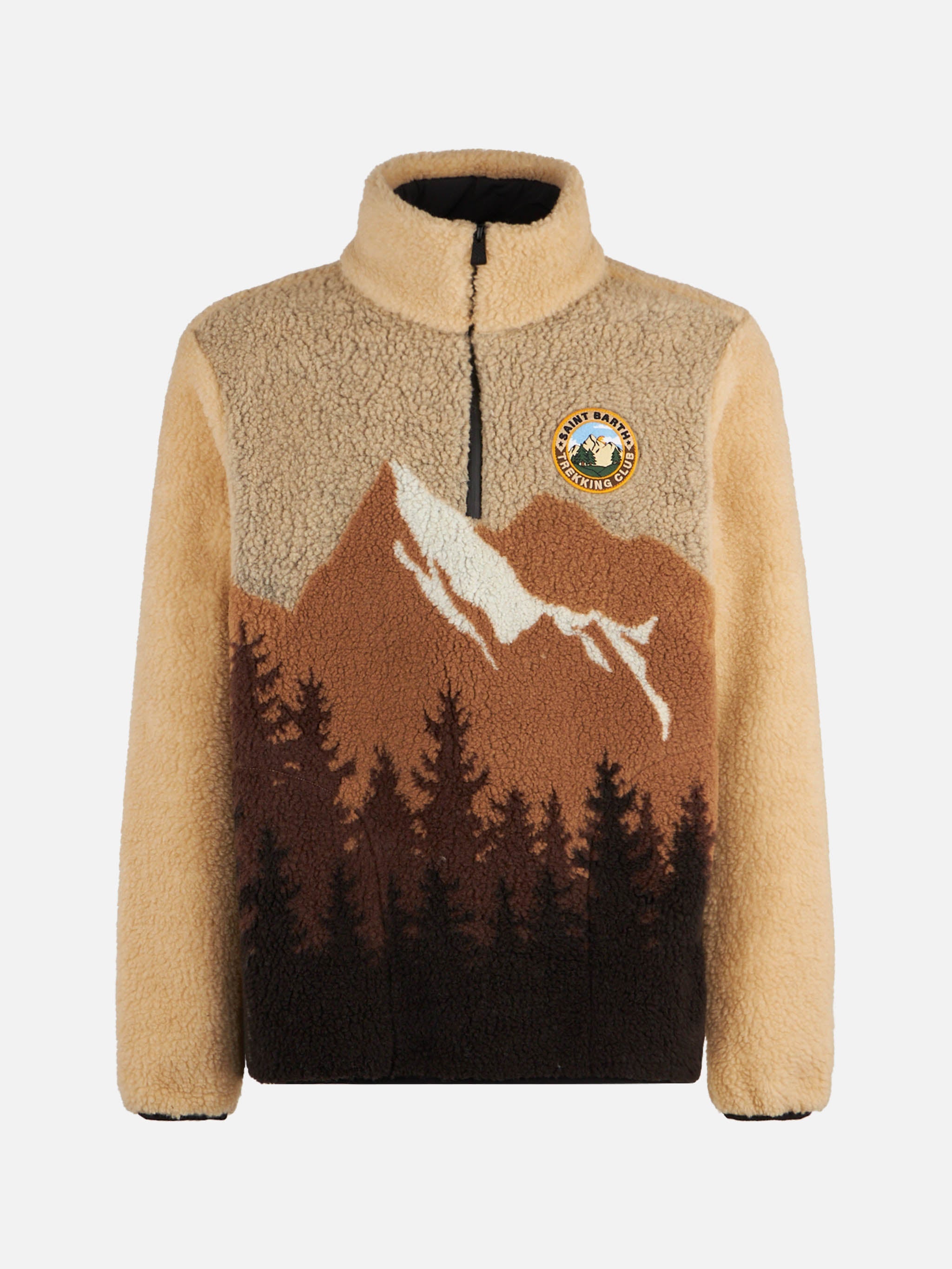 Man Sherpa Zipped Jacket With Saint Barth Patch White Sweatshirt