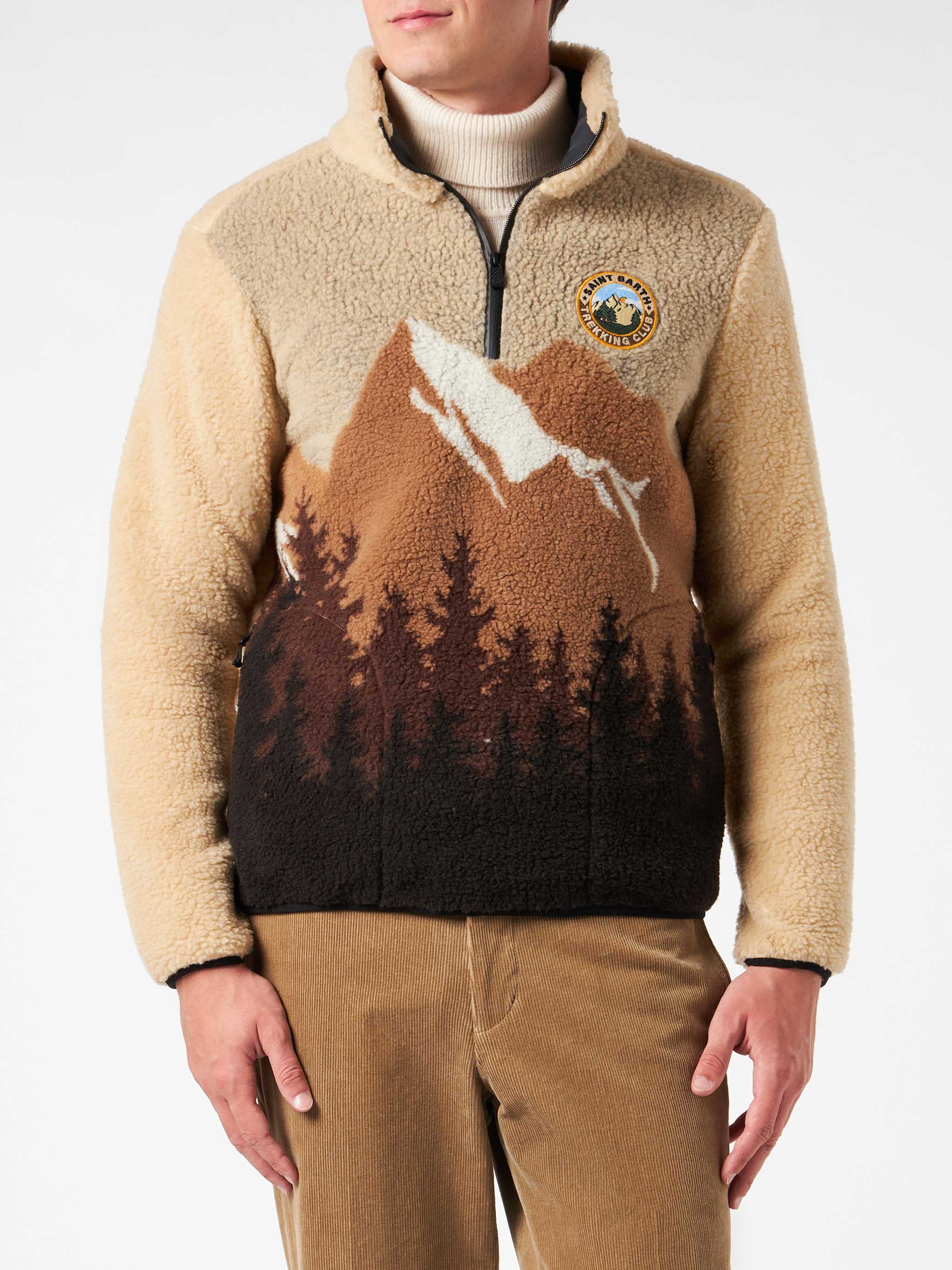 Man Sherpa Zipped Jacket With Saint Barth Patch White Sweatshirt