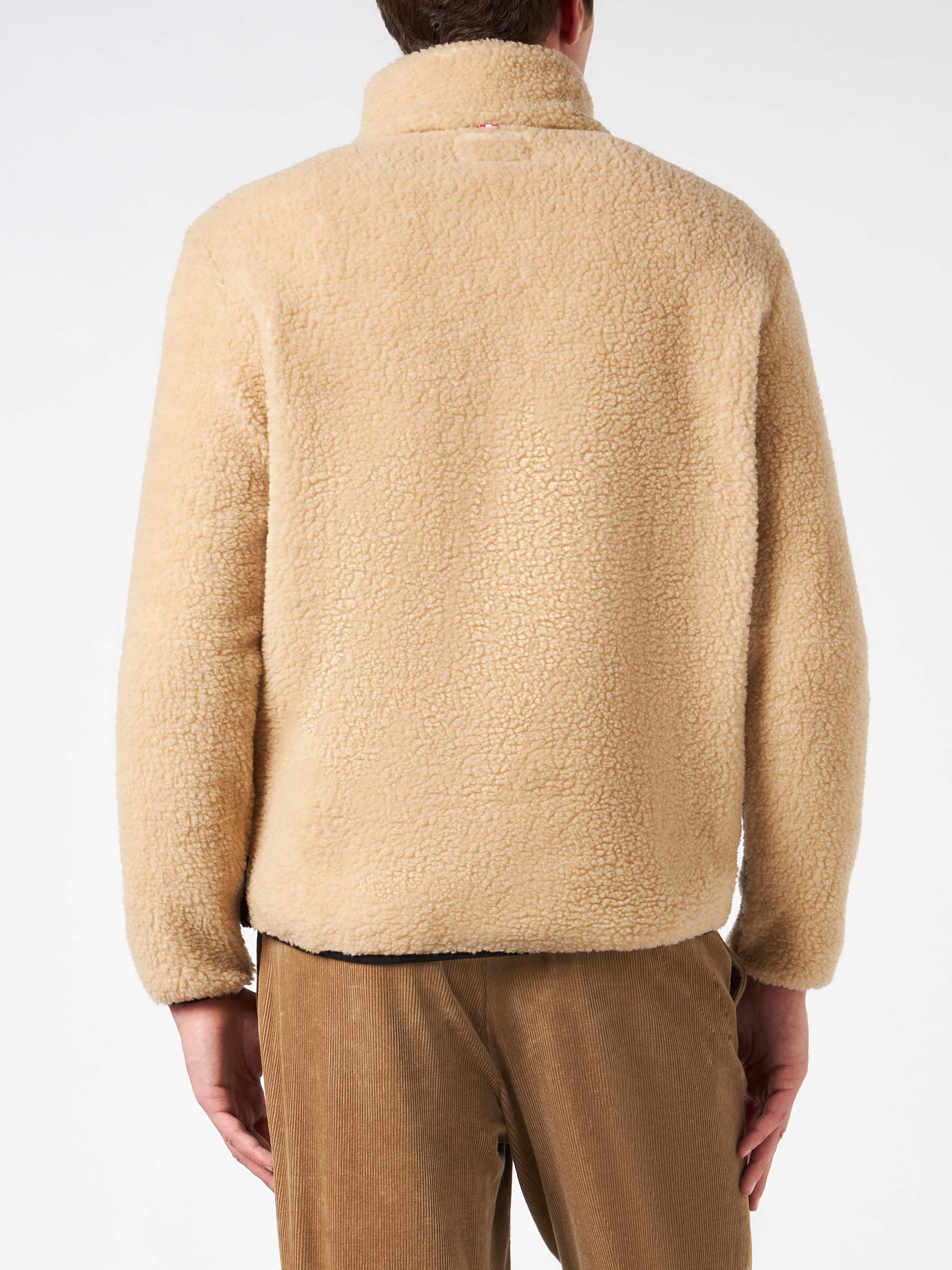 Man Sherpa Zipped Jacket With Saint Barth Patch White Sweatshirt