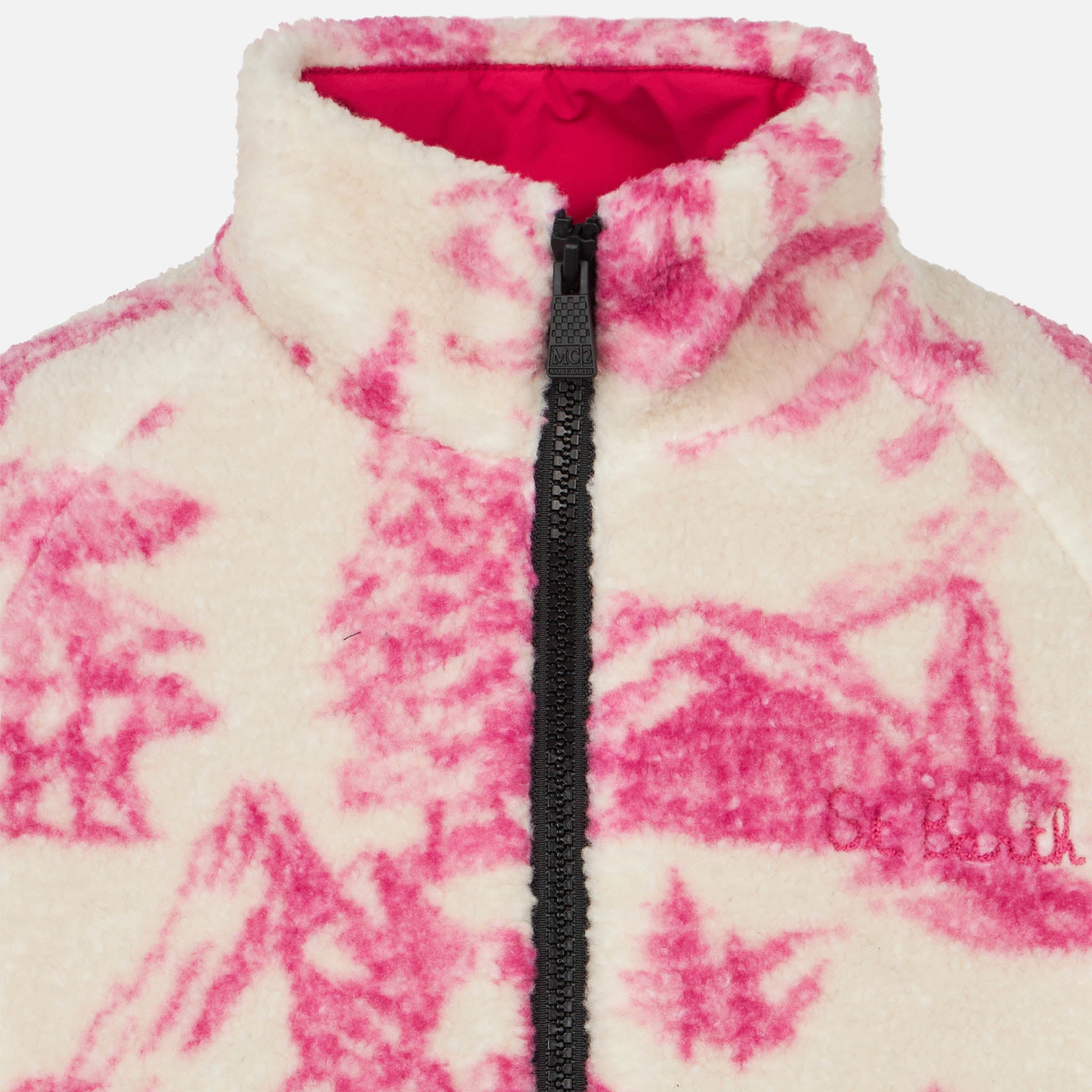 Girl Sherpa Jacket With Toile De Jouy Print White