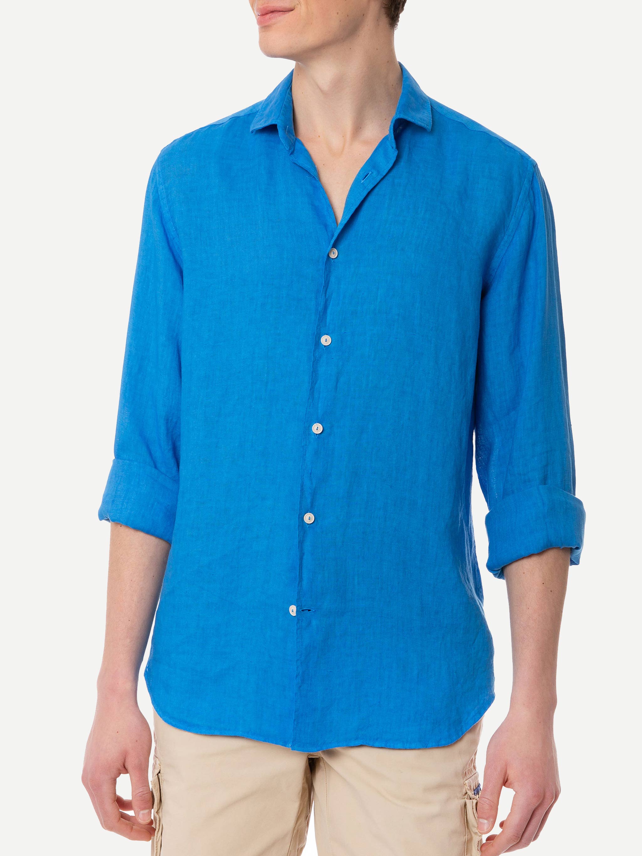 Man Bluette Linen Pamplona Shirt Blue