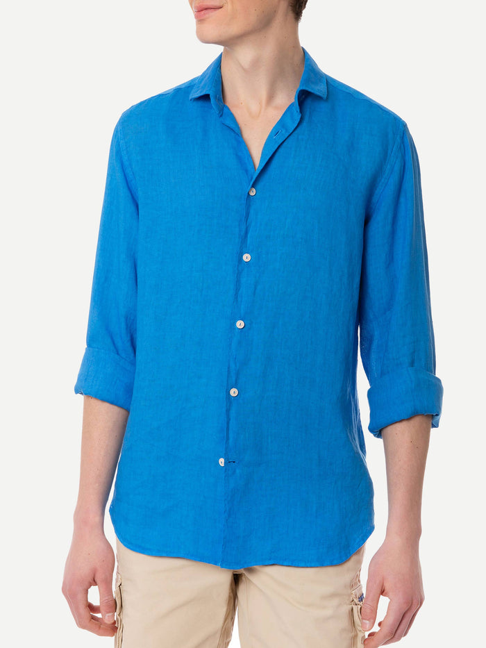 Man Bluette Linen Pamplona Shirt Blue
