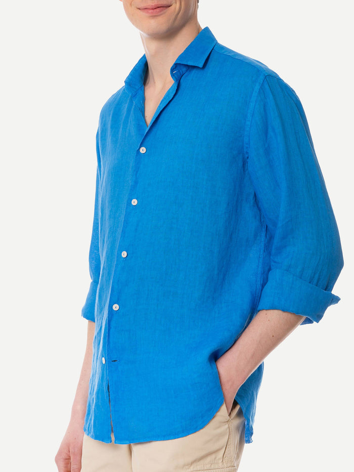 Man Bluette Linen Pamplona Shirt Blue