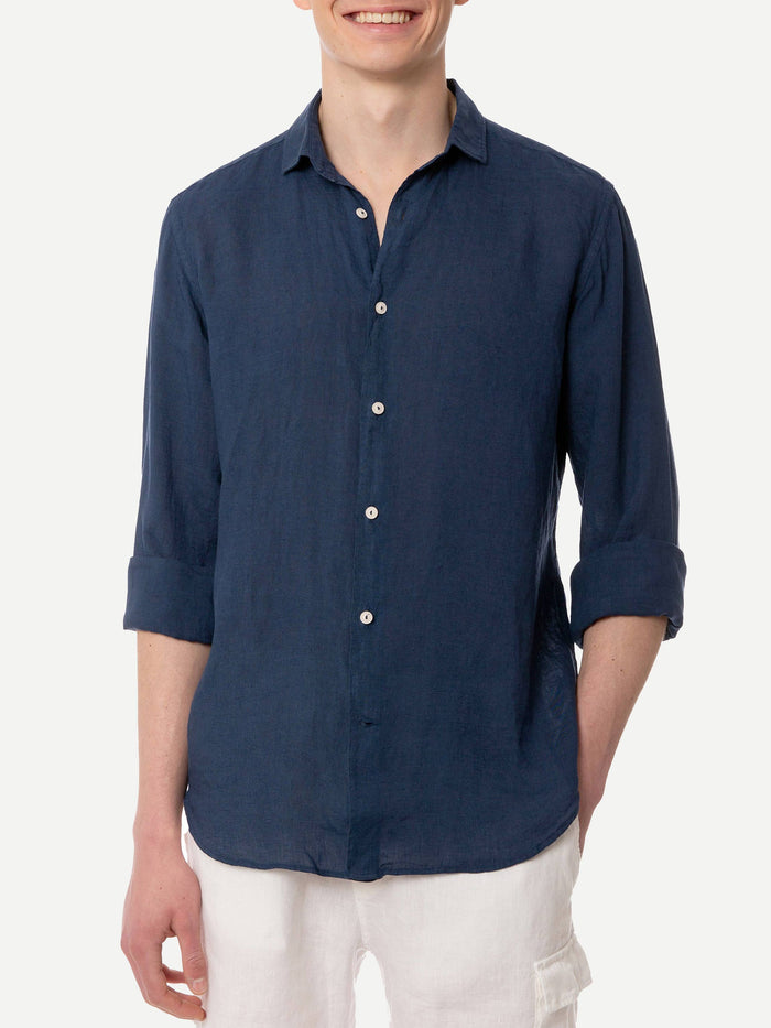 Pamplona Navy Linen Shirt Blue