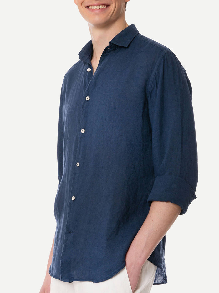 Pamplona Navy Linen Shirt Blue