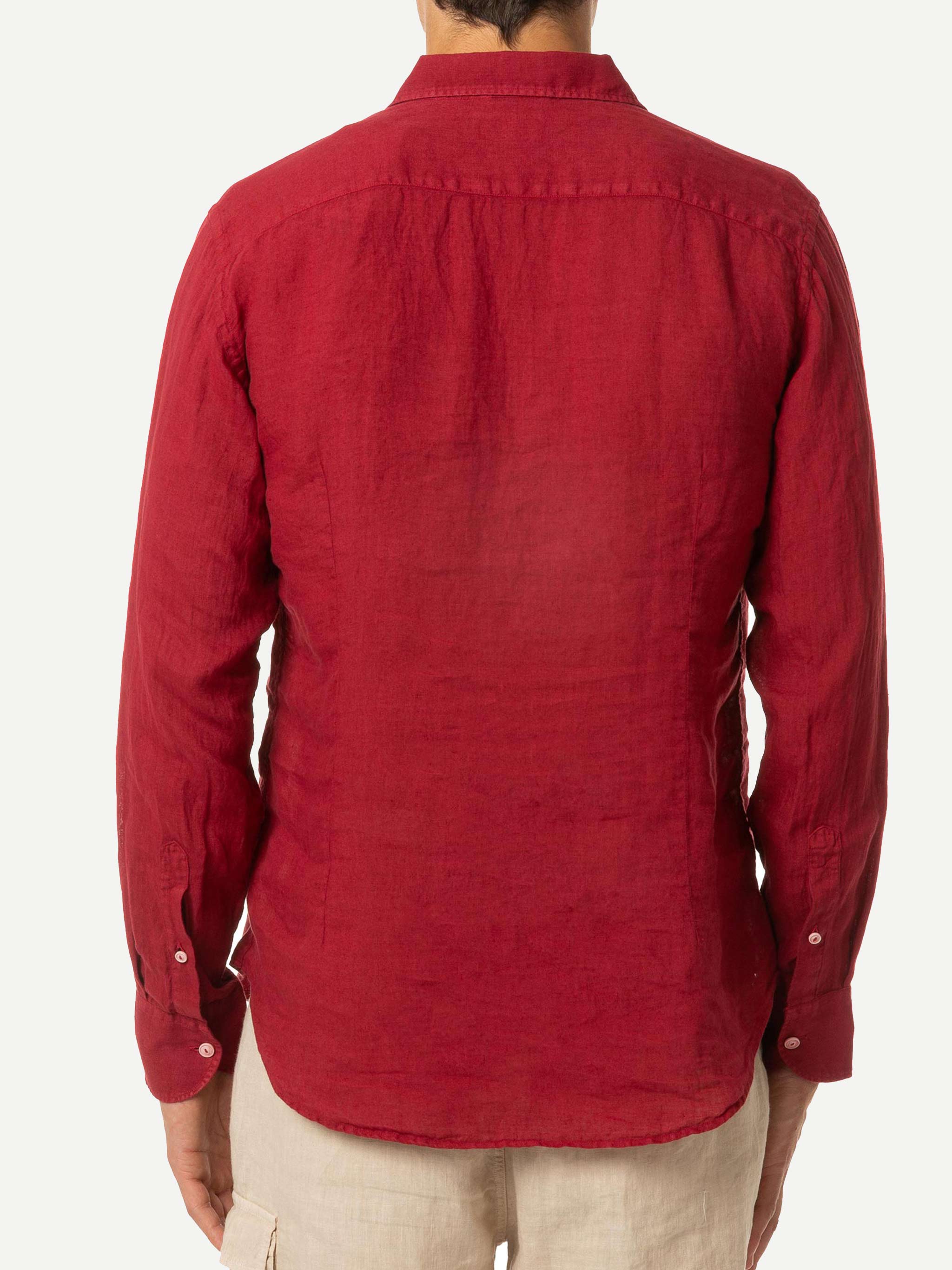 Man Burgundy Linen Pamplona Shirt Red