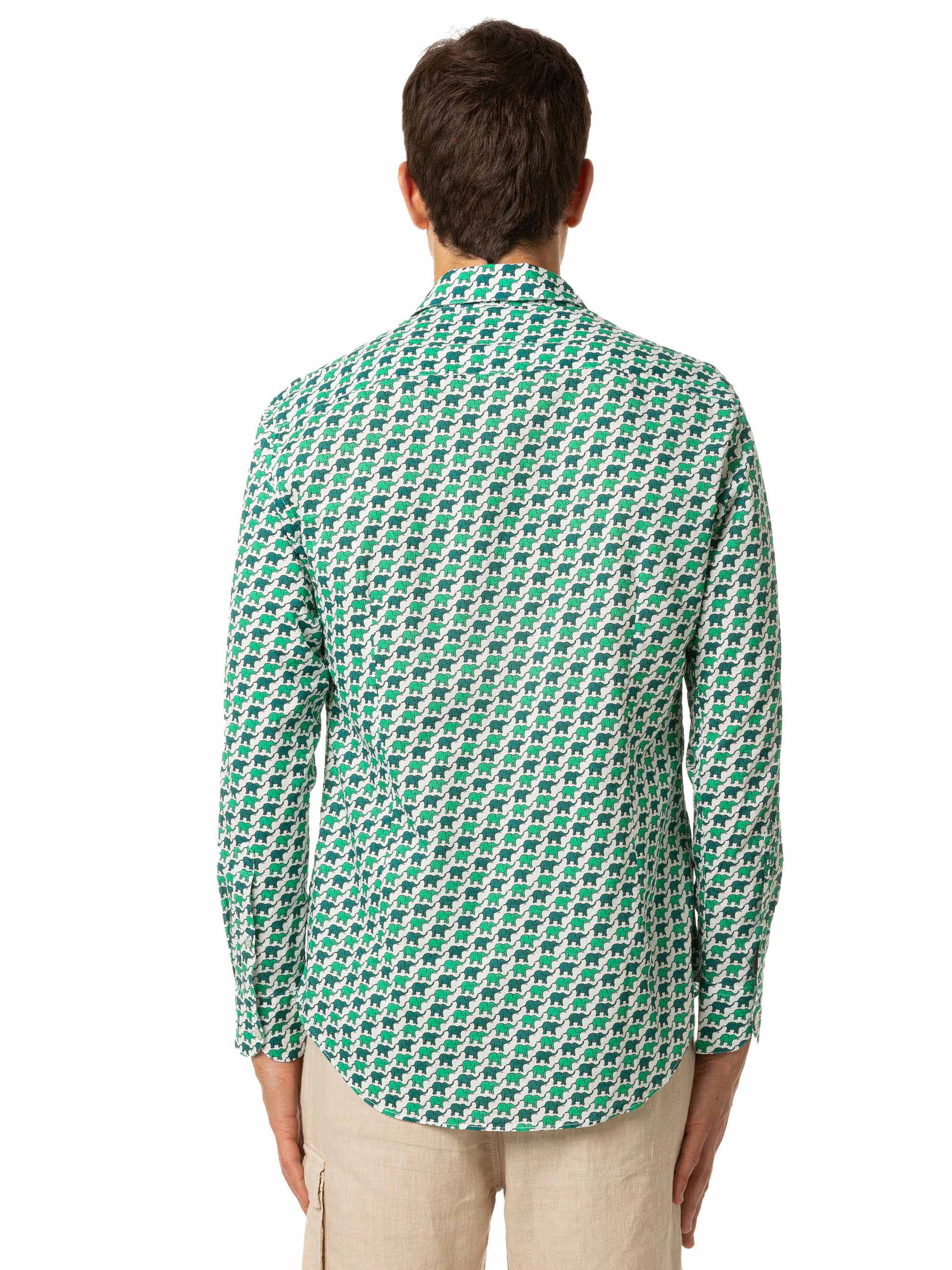 Man Muslin Cotton Sikelia Shirt With Elephant Print White