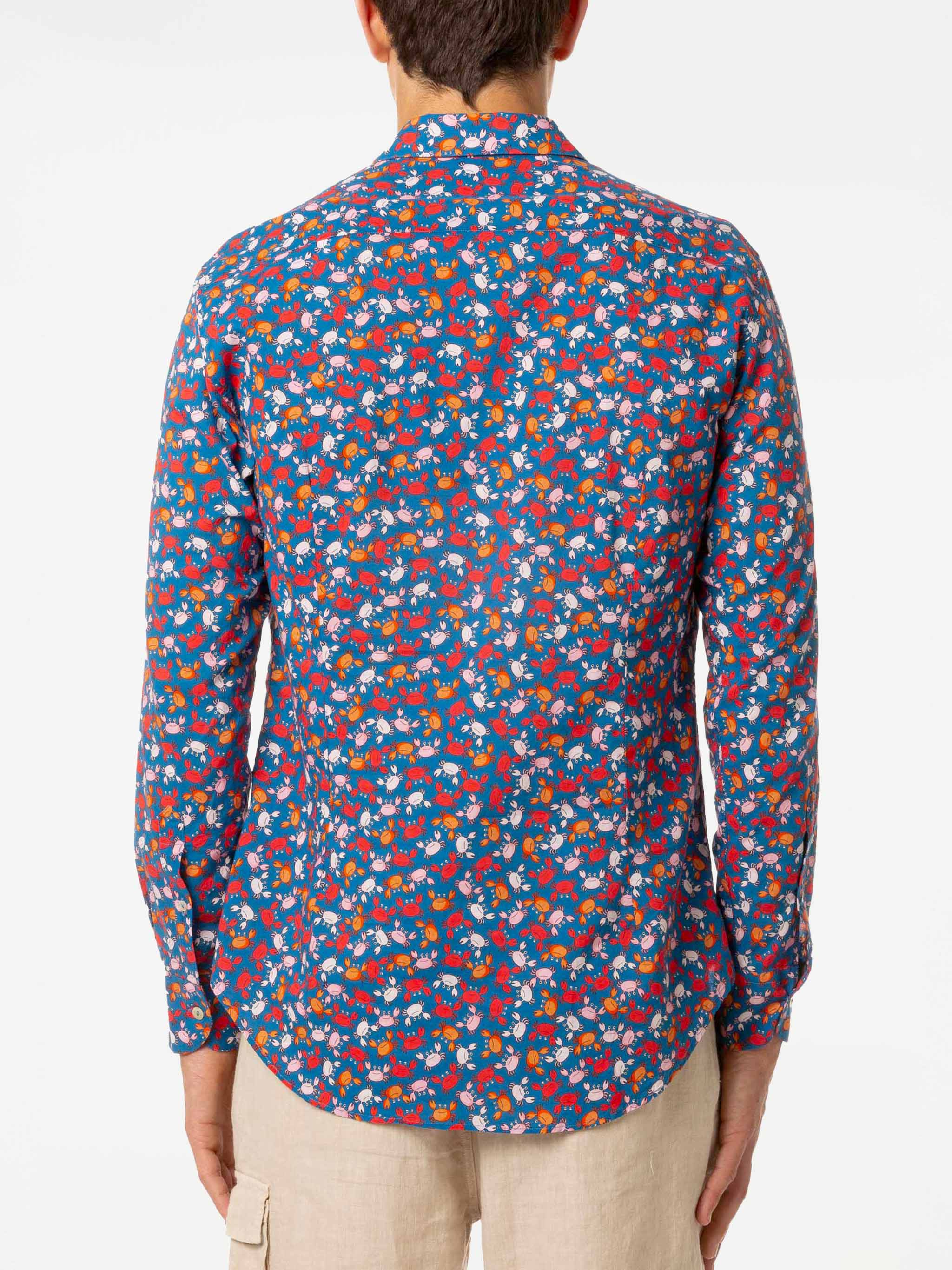 Man Muslin Cotton Sikelia Shirt With Crab Print Blue