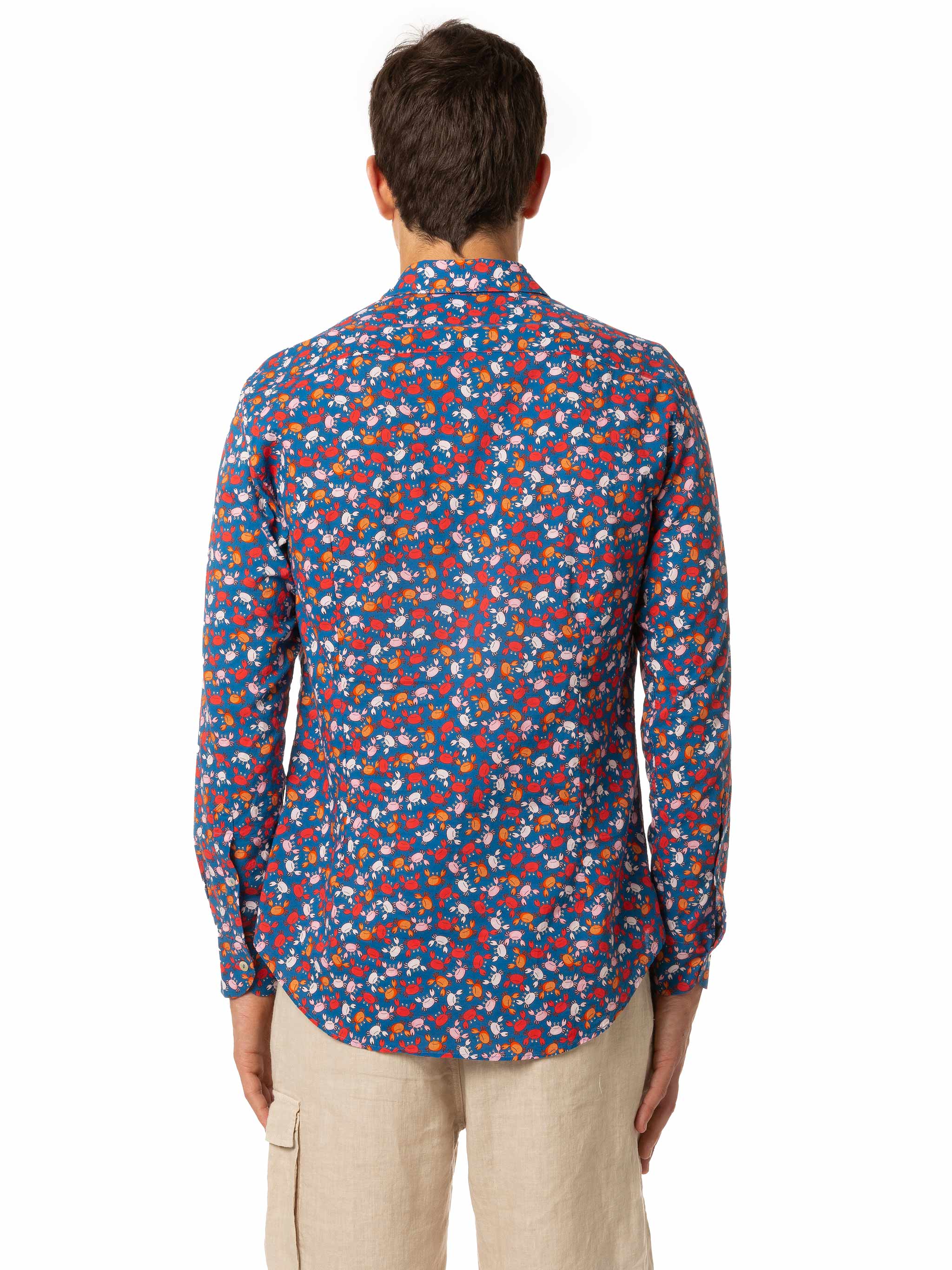 Man Muslin Cotton Sikelia Shirt With Crab Print Blue