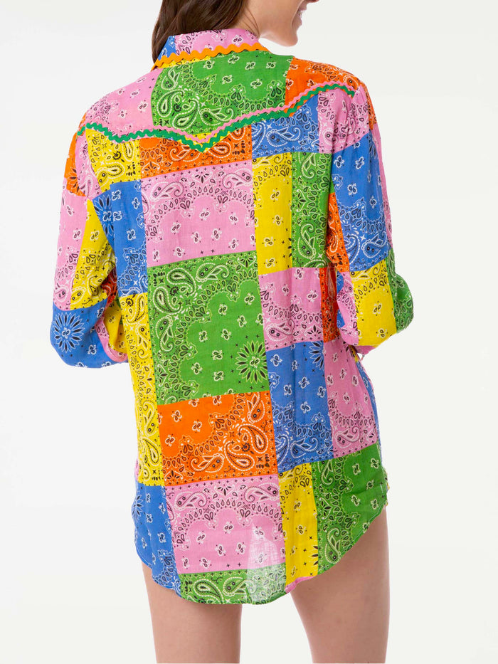 Multicolour Bandanna Print Linen Shirt