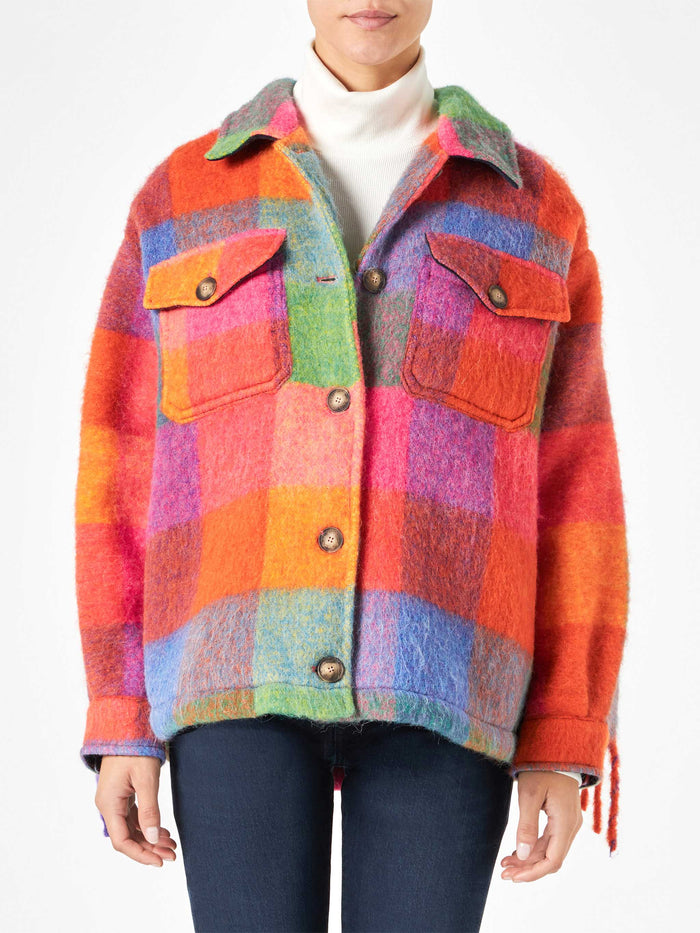 Marceline Multicolor Check Overshirt With Fringes Jacket