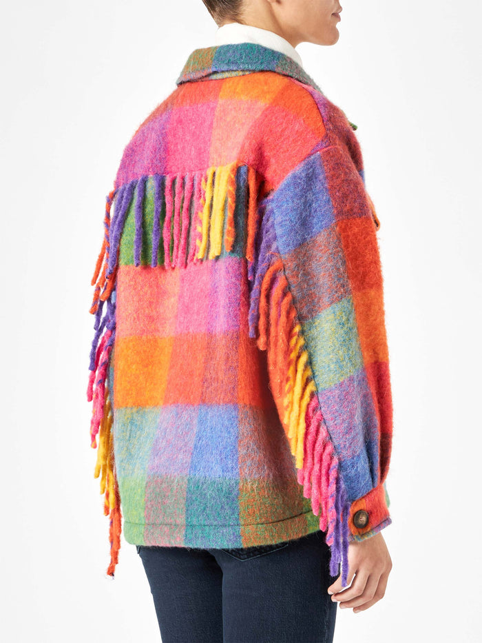 Marceline Multicolor Check Overshirt With Fringes Jacket